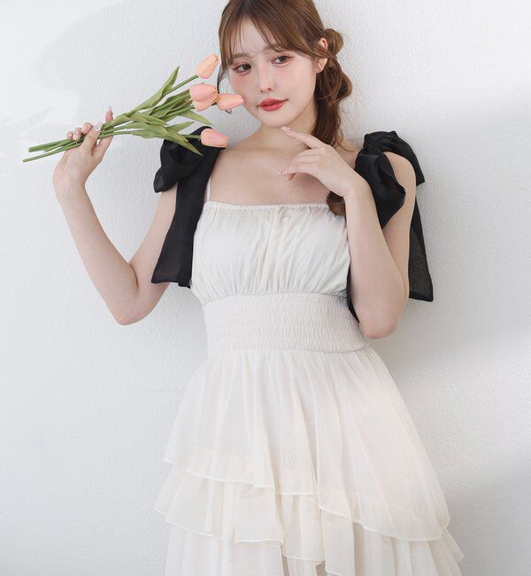  「肩リボンティアードキャミワンピ」|ワンピース|