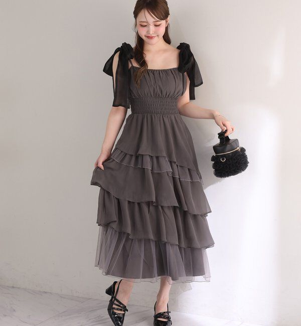  「肩リボンティアードキャミワンピ」|ワンピース|