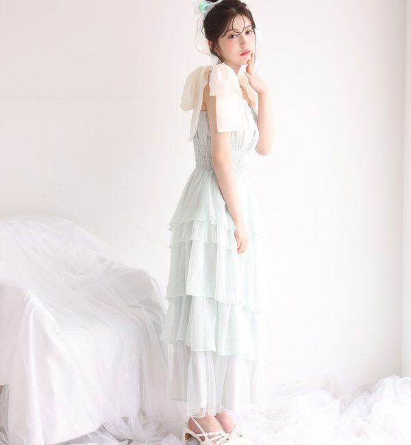  「肩リボンティアードキャミワンピ」|ワンピース|