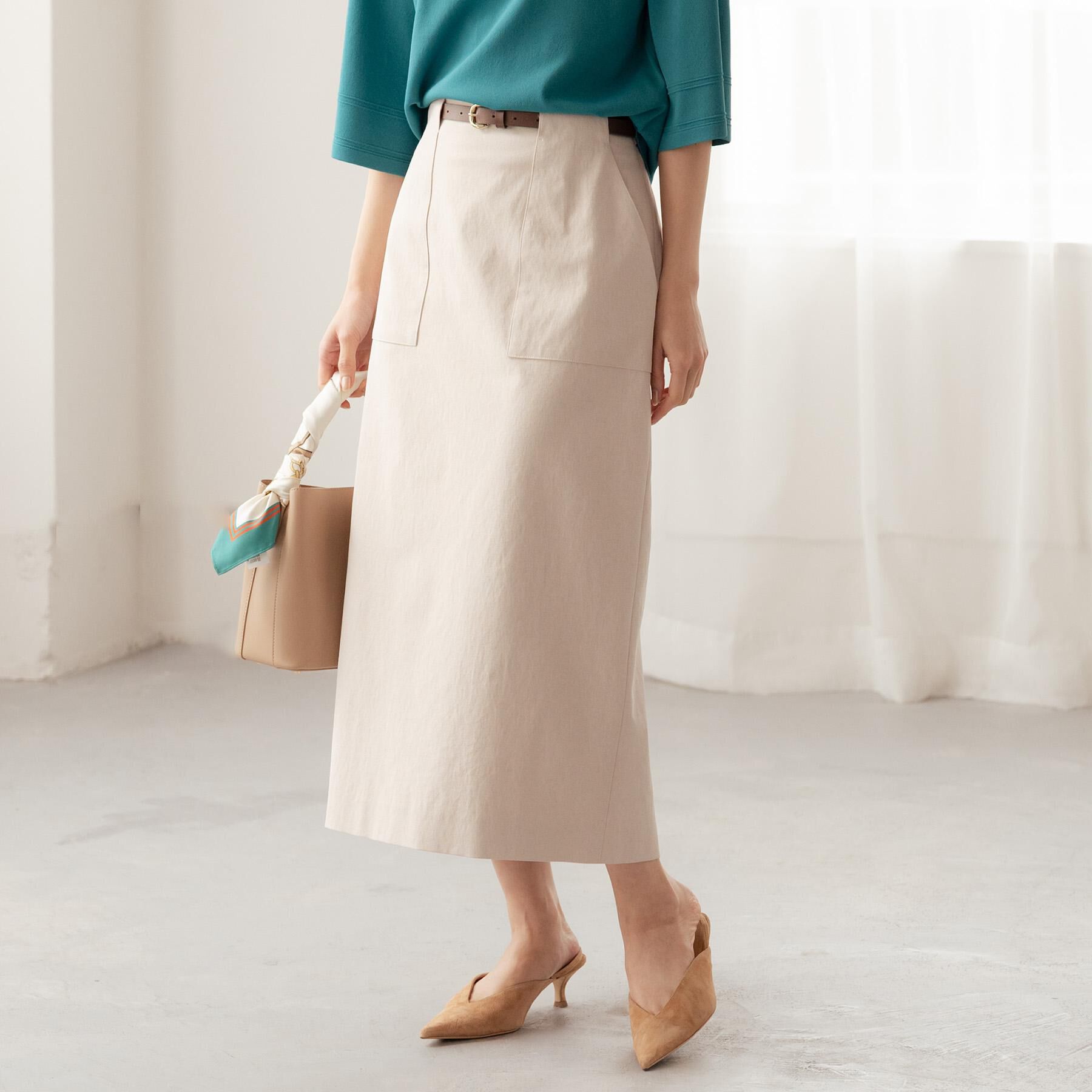 UNTITLED「【洗える/後ろウエストゴム】オックスアイラインスカート」|スカート|