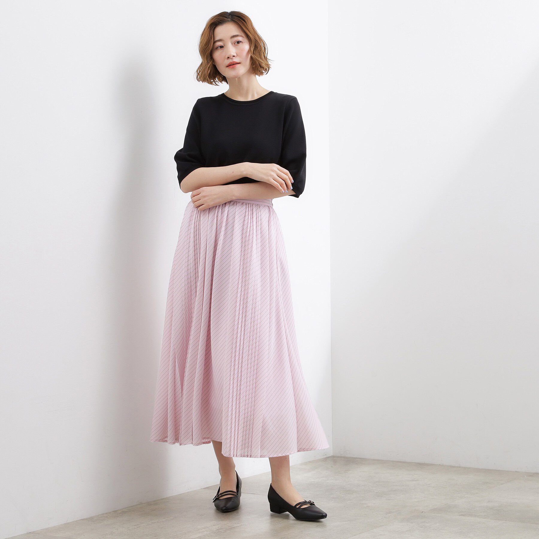 grove「動くたびに表情が生まれる　軽やかストライププリーツスカート」|スカート|