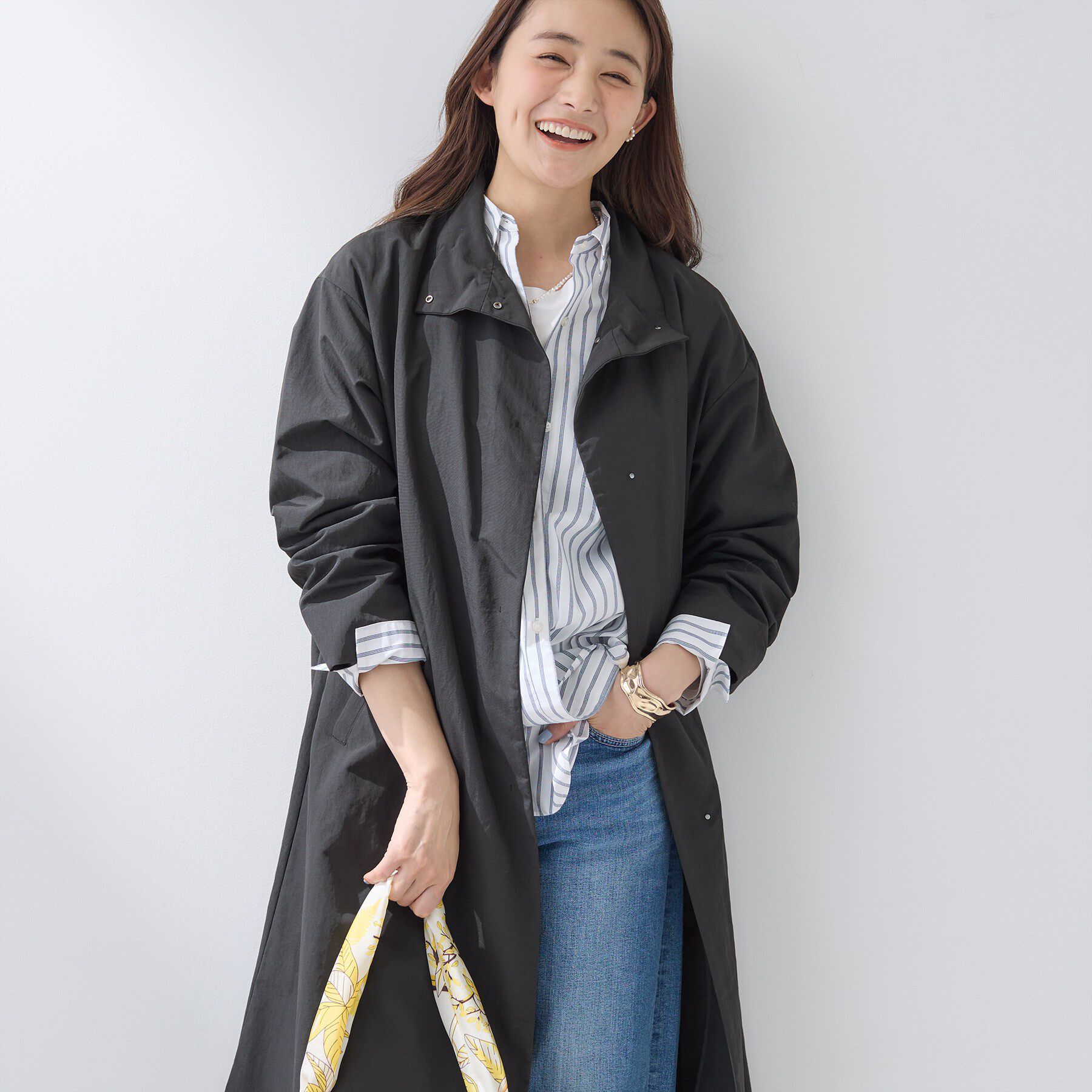 INDIVI「【撥水／軽量】ミニマル スタンドカラーコート」|その他|ブラック(019)