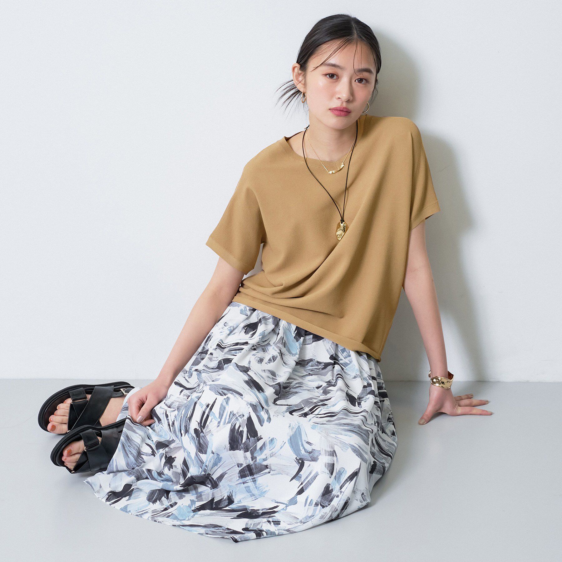 INDIVI「【洗える】ガーター編みVネックニットT」|ニット・セーター|