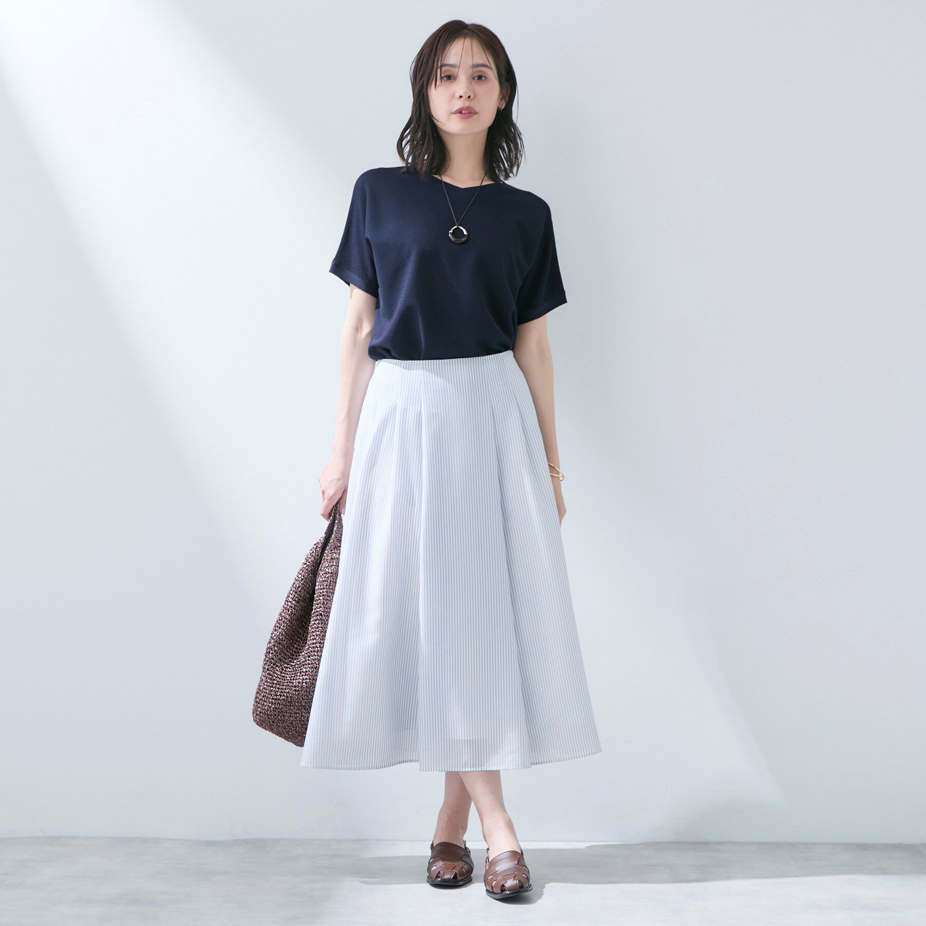 INDIVI「【洗える】ガーター編みVネックニットT」|ニット・セーター|