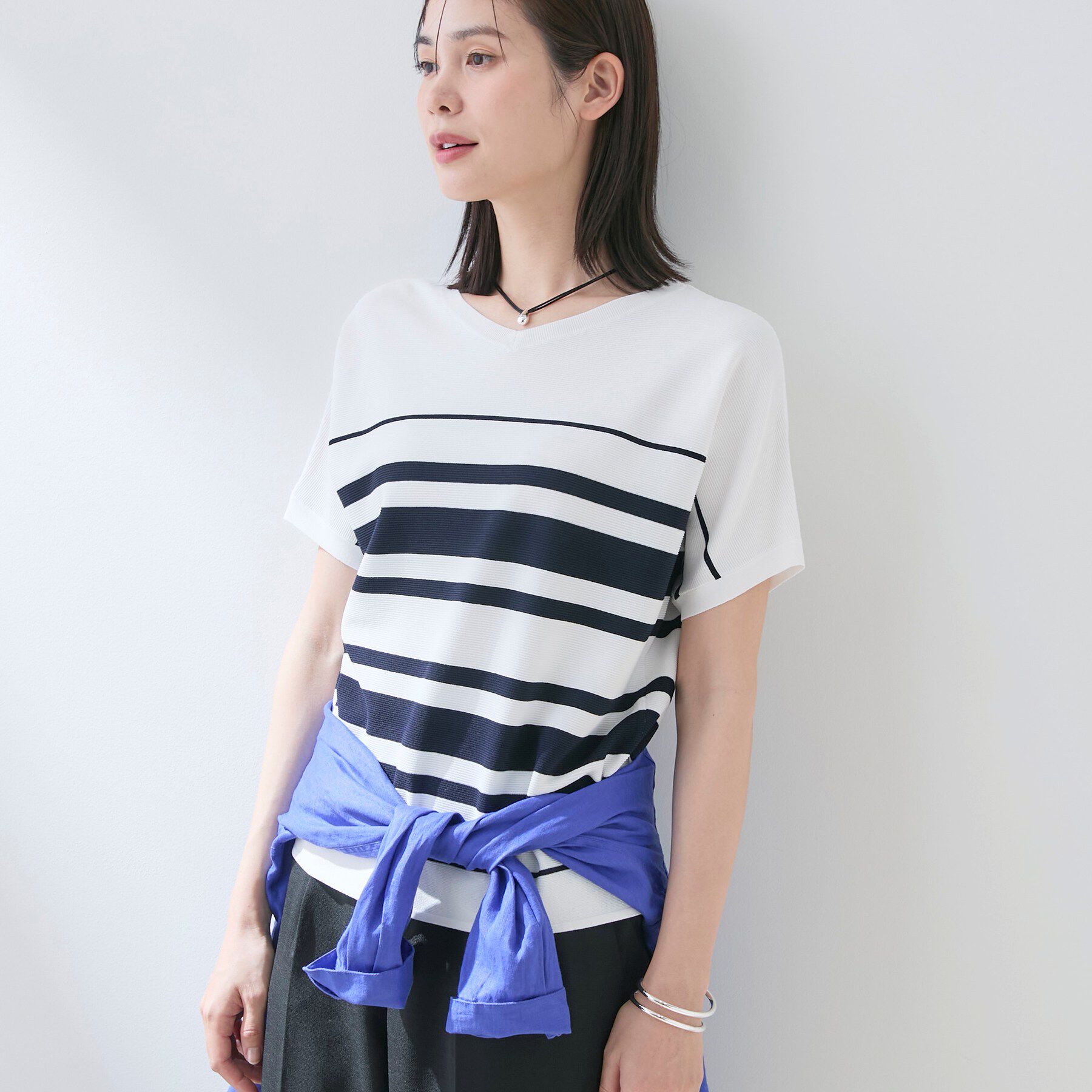 INDIVI「【洗える】ガーター編みVネックニットT」|ニット・セーター|