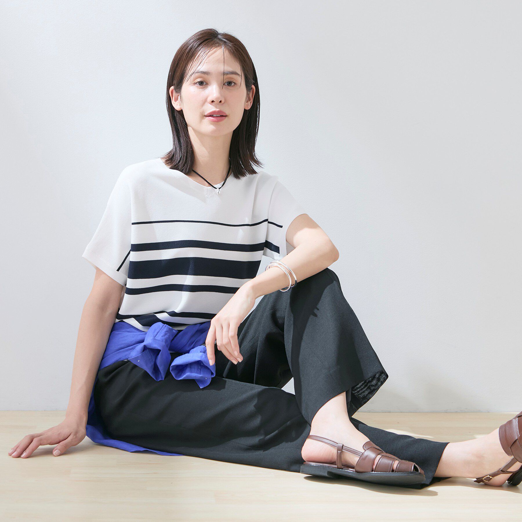 INDIVI「【洗える】ガーター編みVネックニットT」|ニット・セーター|