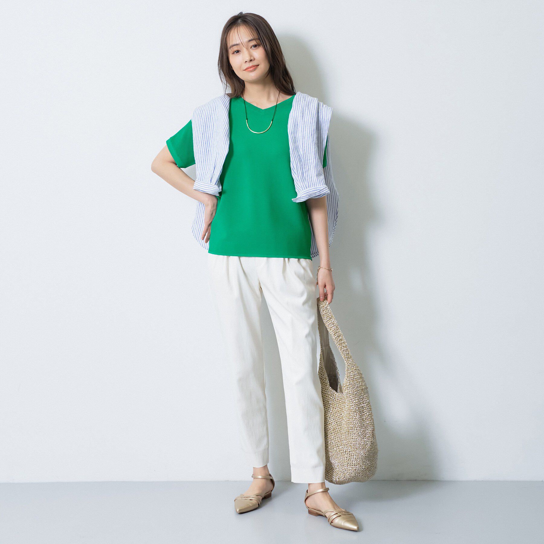 INDIVI「【洗える】ガーター編みVネックニットT」|ニット・セーター|