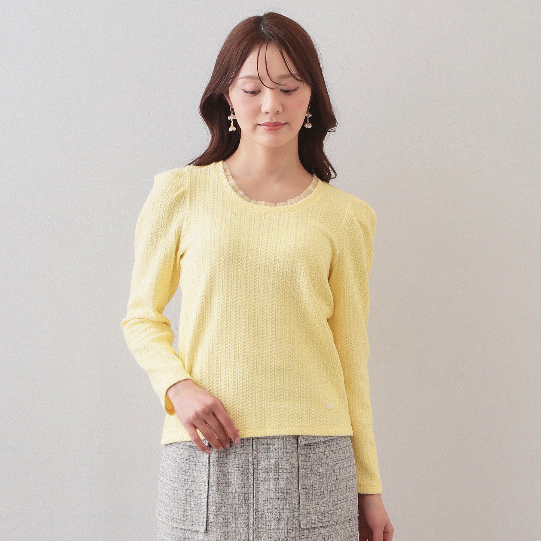 index「衿チュールデザインケーブルジャガードトップス【洗濯機OK】」|Tシャツ・カットソー|