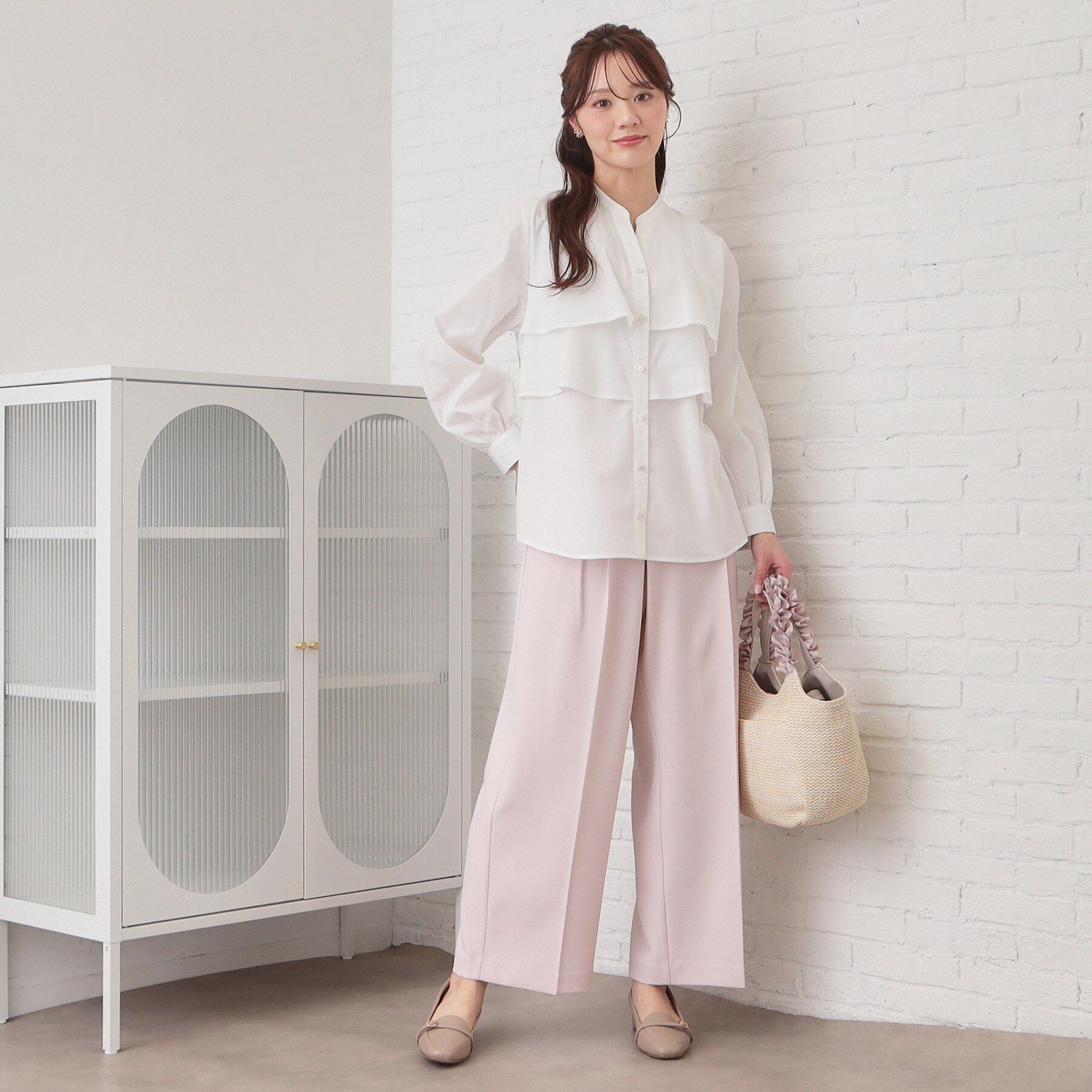 index「フリルキーネックシャツ【洗濯機OK/イージーアイロン/防シワ】《XS～LL/7col》」|シャツ・ブラウス|