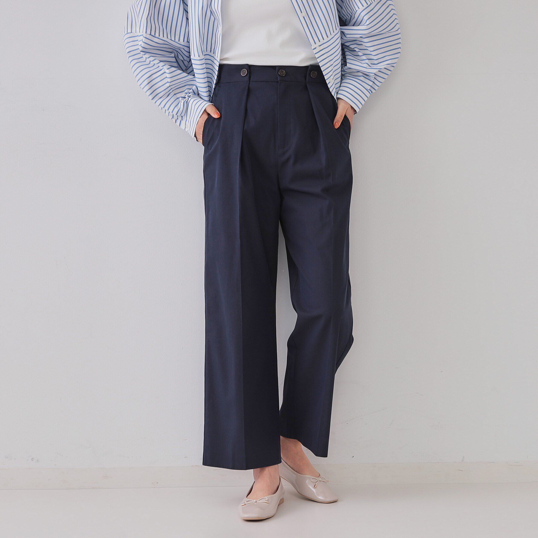 OPAQUE.CLIP「シャンブレーチノワイドパンツ【洗濯機洗い可】」|その他|ネイビー(094)