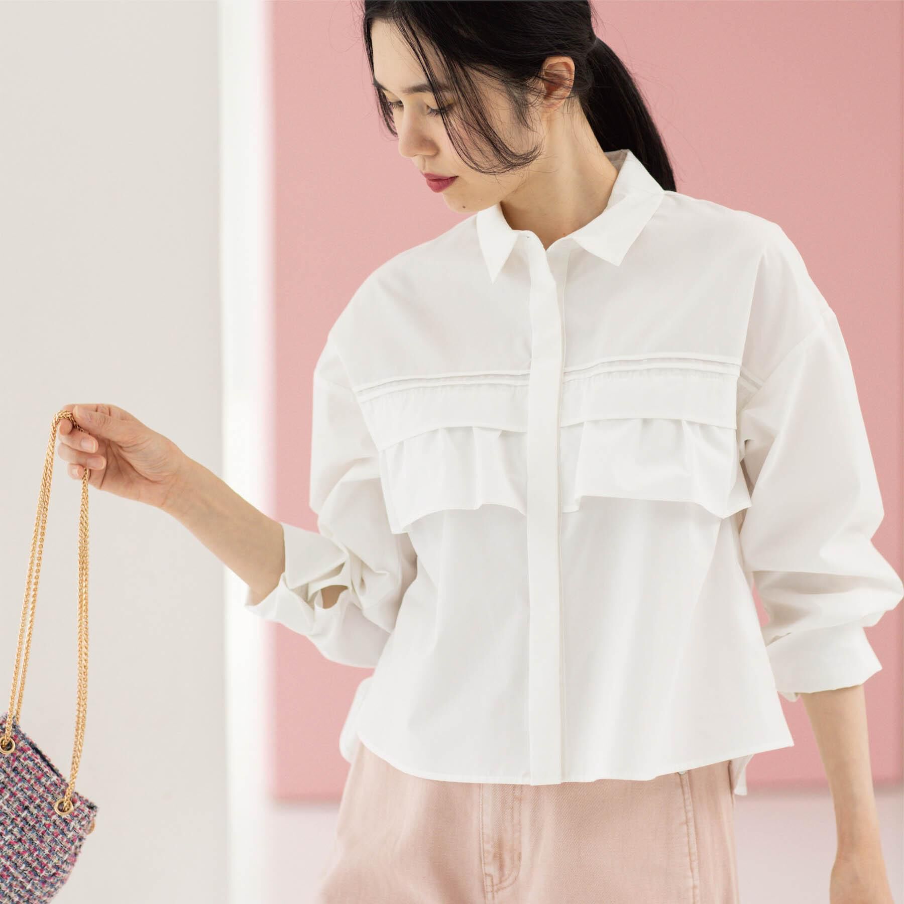 OPAQUE.CLIP「タックフリルシャツ【洗濯機OK】」|シャツ・ブラウス|ホワイト(001)