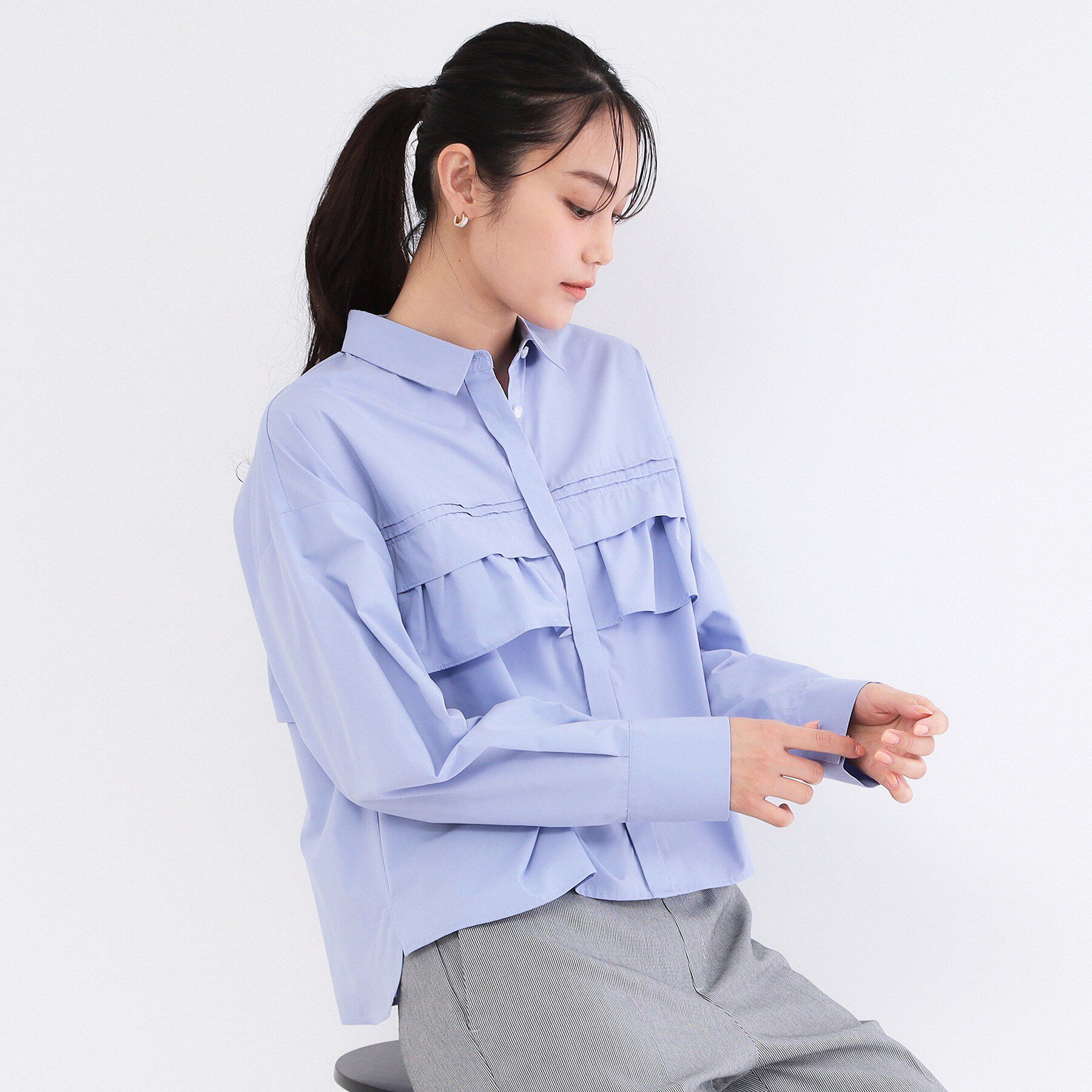 OPAQUE.CLIP「タックフリルシャツ【洗濯機OK】」|シャツ・ブラウス|