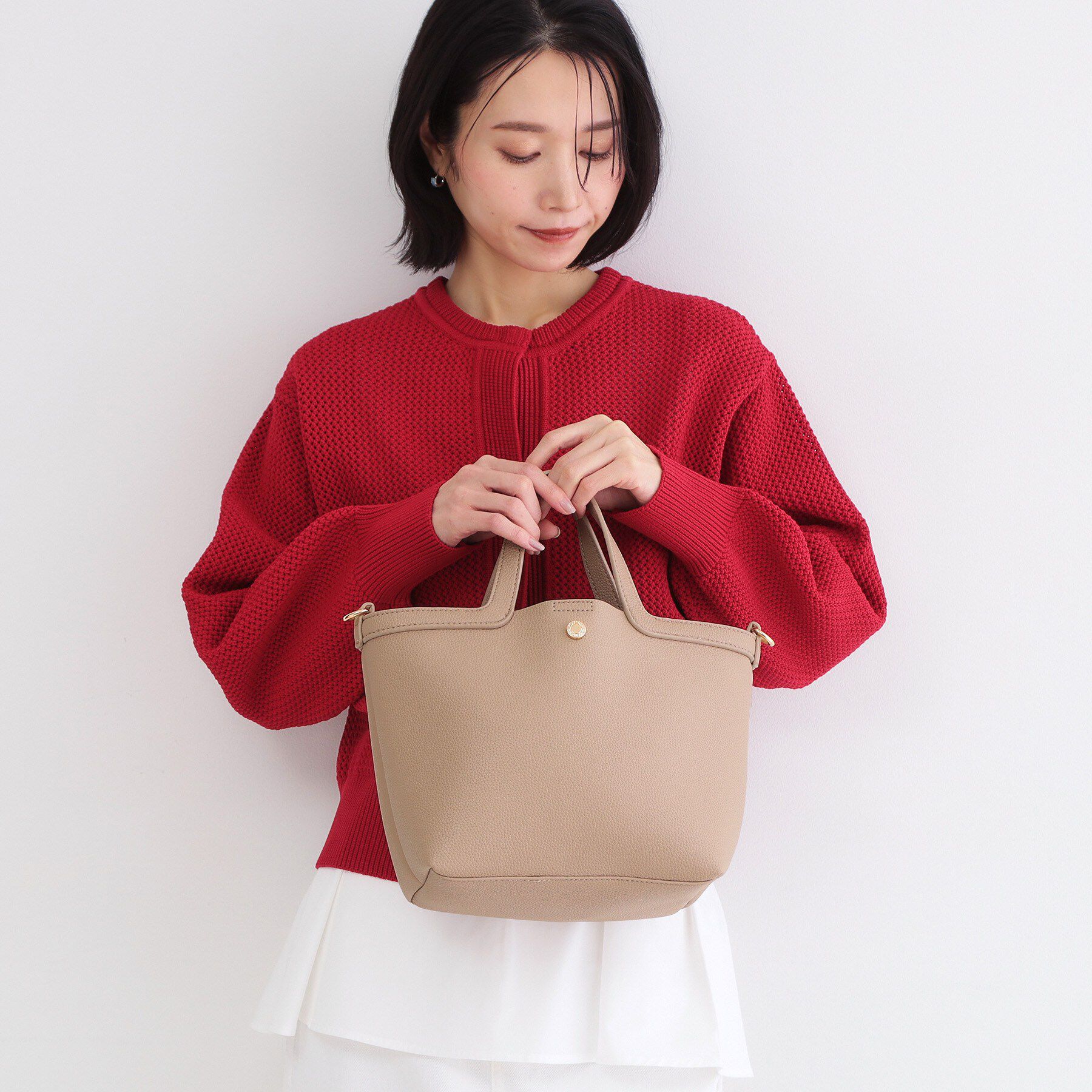 OPAQUE.CLIP「2WAY巾着付シュリンクミドルトート」|ショルダー・メッセンジャー|ベージュ(052)