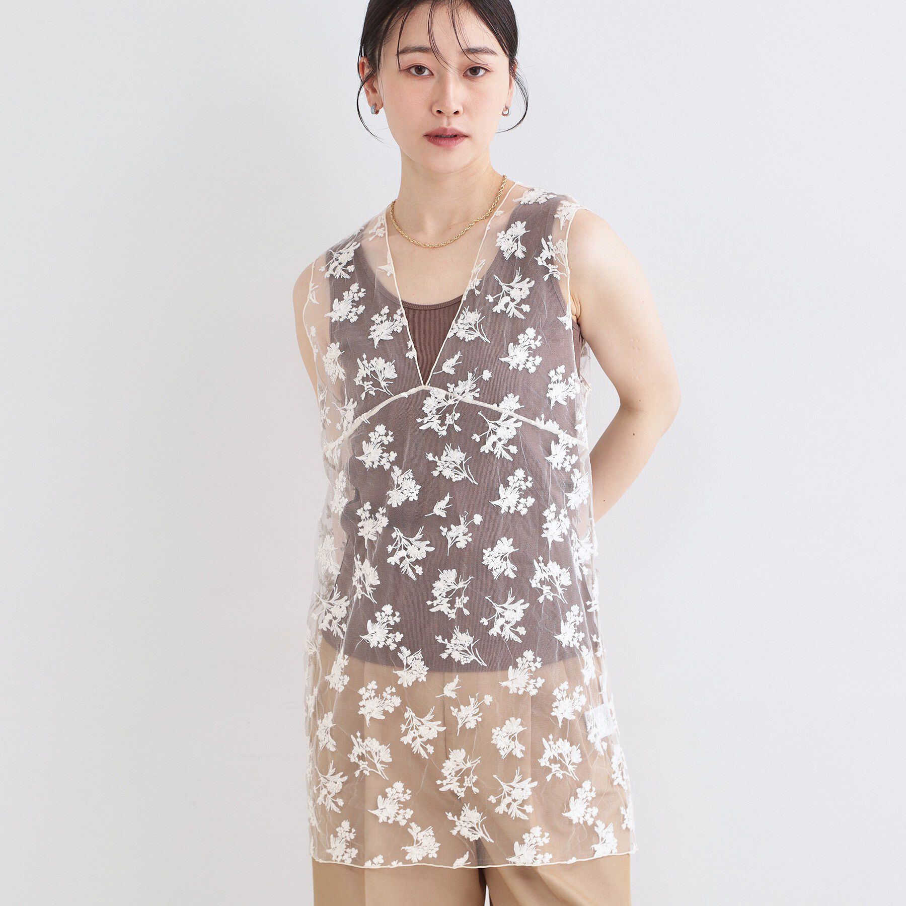 OPAQUE.CLIP「シアー刺繍チュニックブラウス【洗濯機OK】」|シャツ・ブラウス|アイボリー(004)