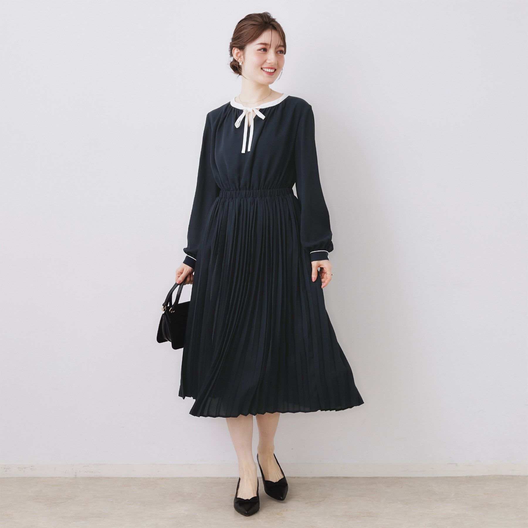 Couture broach「【ハレの日・通勤】配色シフォンプリーツ ワンピース」|ワンピース|