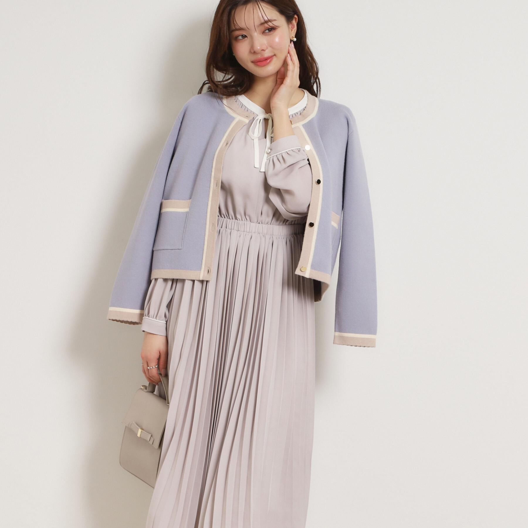 Couture broach「【ハレの日・通勤】配色シフォンプリーツ ワンピース」|ワンピース|