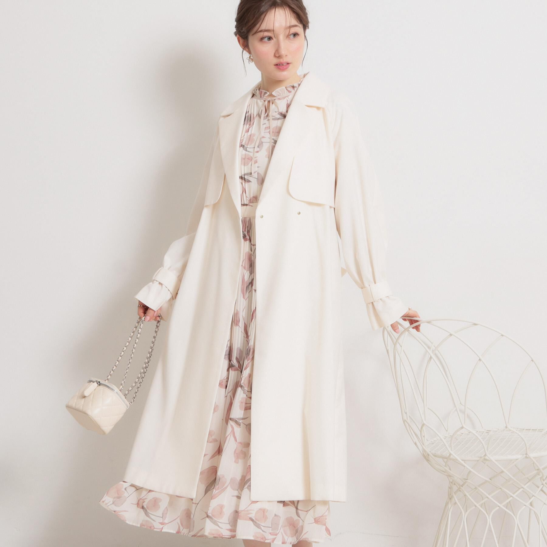 Couture broach「【撥水・ハレの日・通勤】ロングトレンチコート」|トレンチコート|アイボリー(004)