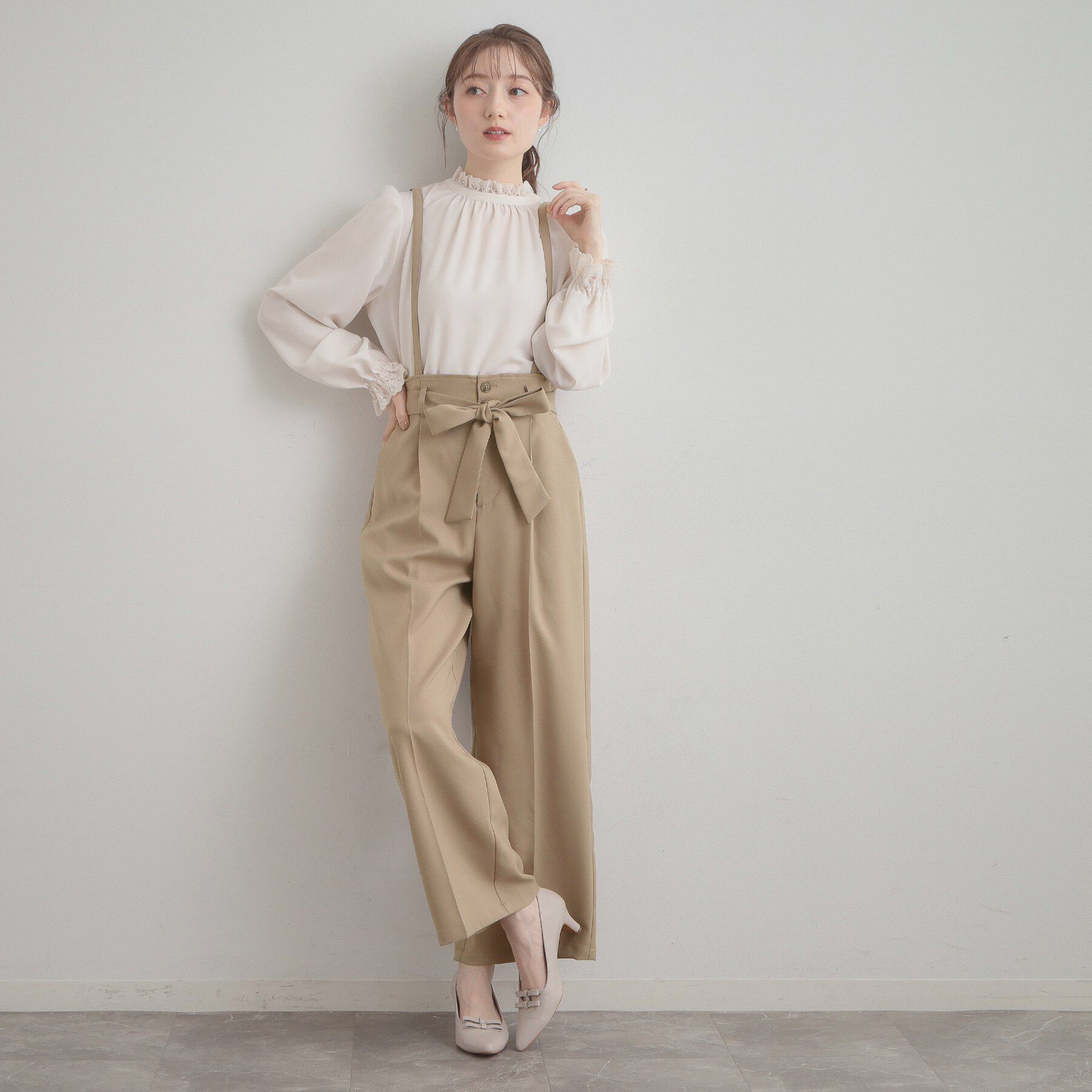 Couture broach「【洗える・通勤】ウエストリボン サスペンダー付きワイドパンツ」|その他|