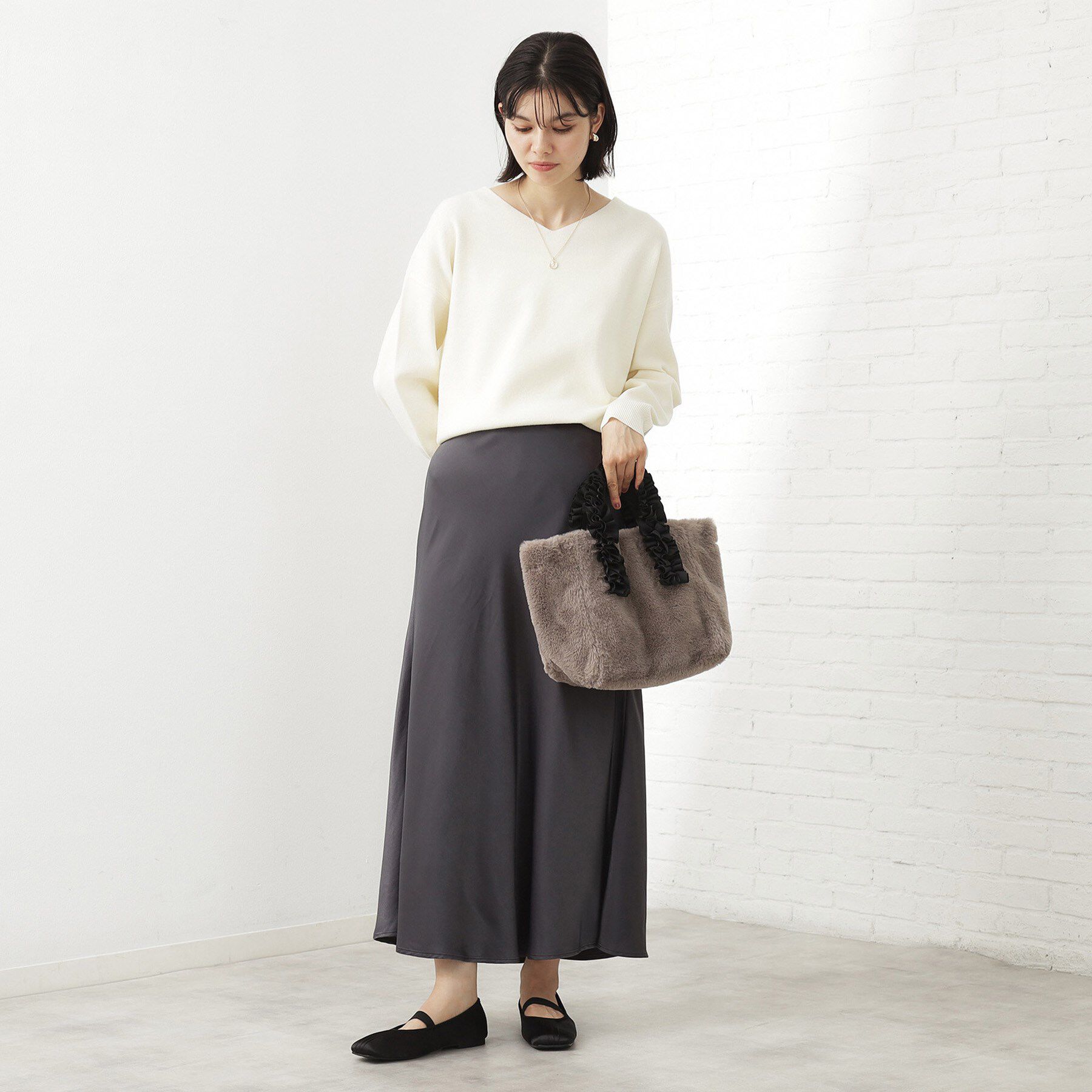 THE SHOP TK「フリルハンドルフェイクファーバッグ」|トートバッグ|