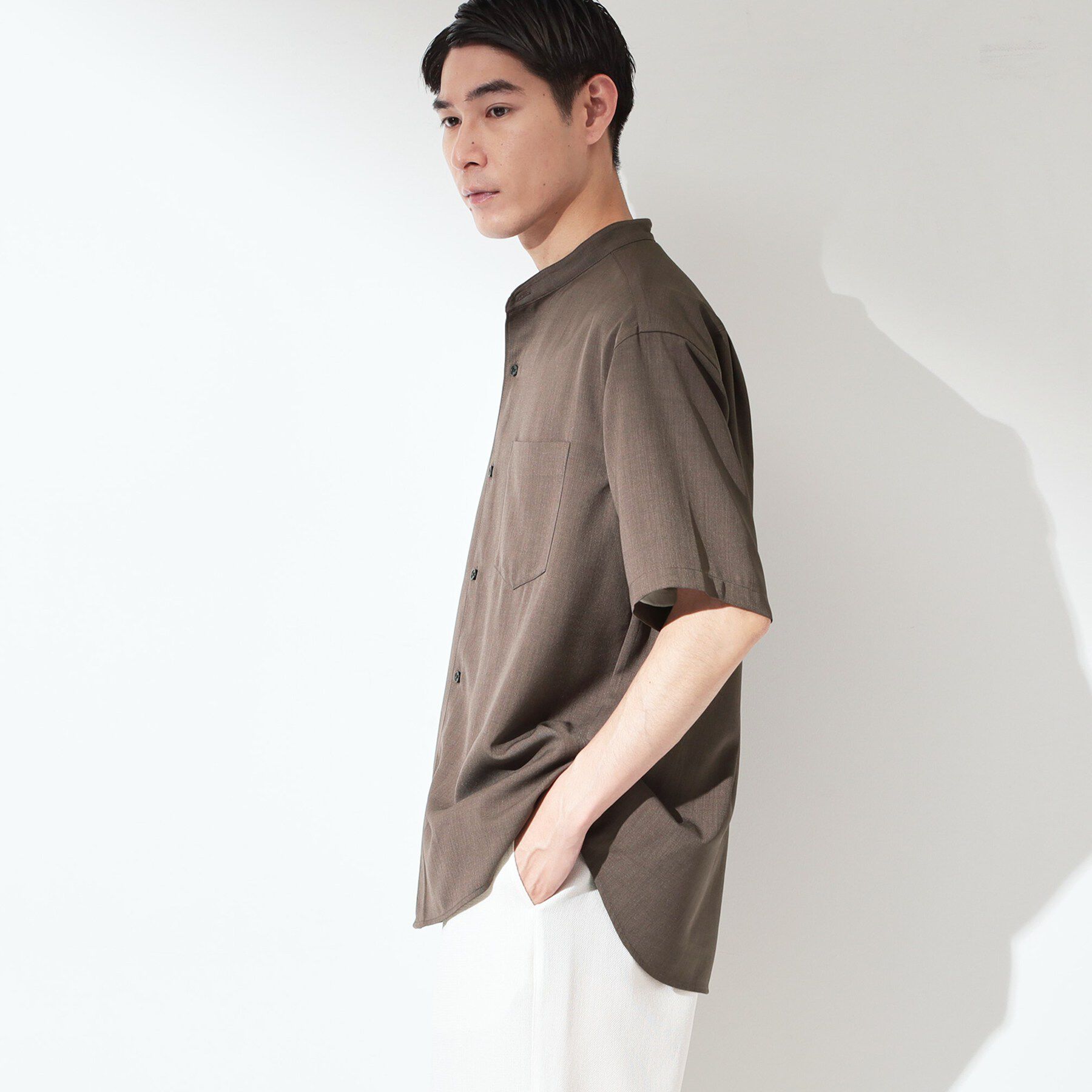 THE SHOP TK「LITE TEX バンドカラー半袖シャツ セットアップ可」|シャツ・ブラウス|