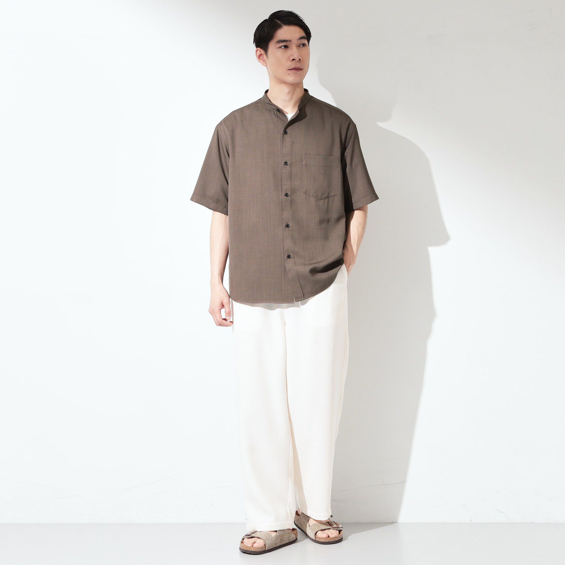 THE SHOP TK「LITE TEX バンドカラー半袖シャツ セットアップ可」|シャツ・ブラウス|