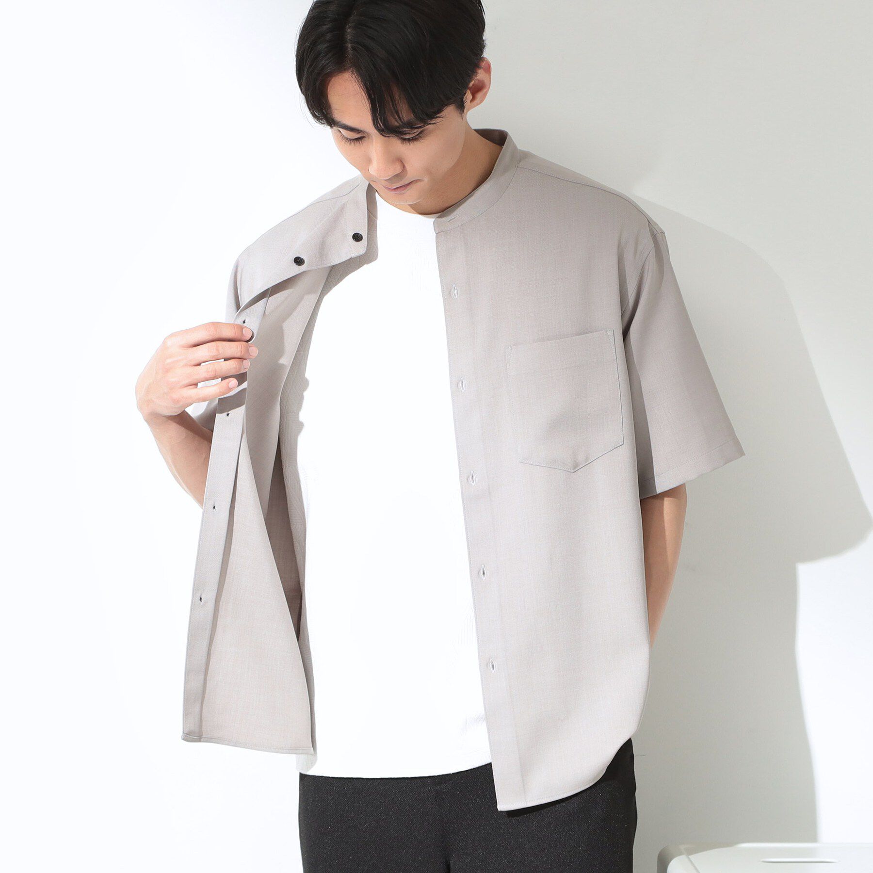 THE SHOP TK「LITE TEX バンドカラー半袖シャツ セットアップ可」|シャツ・ブラウス|