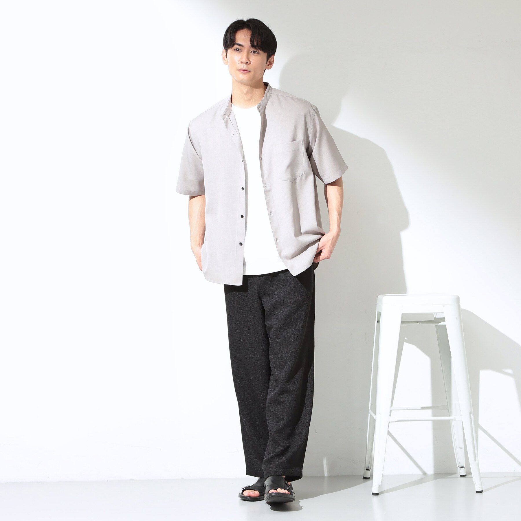 THE SHOP TK「LITE TEX バンドカラー半袖シャツ セットアップ可」|シャツ・ブラウス|