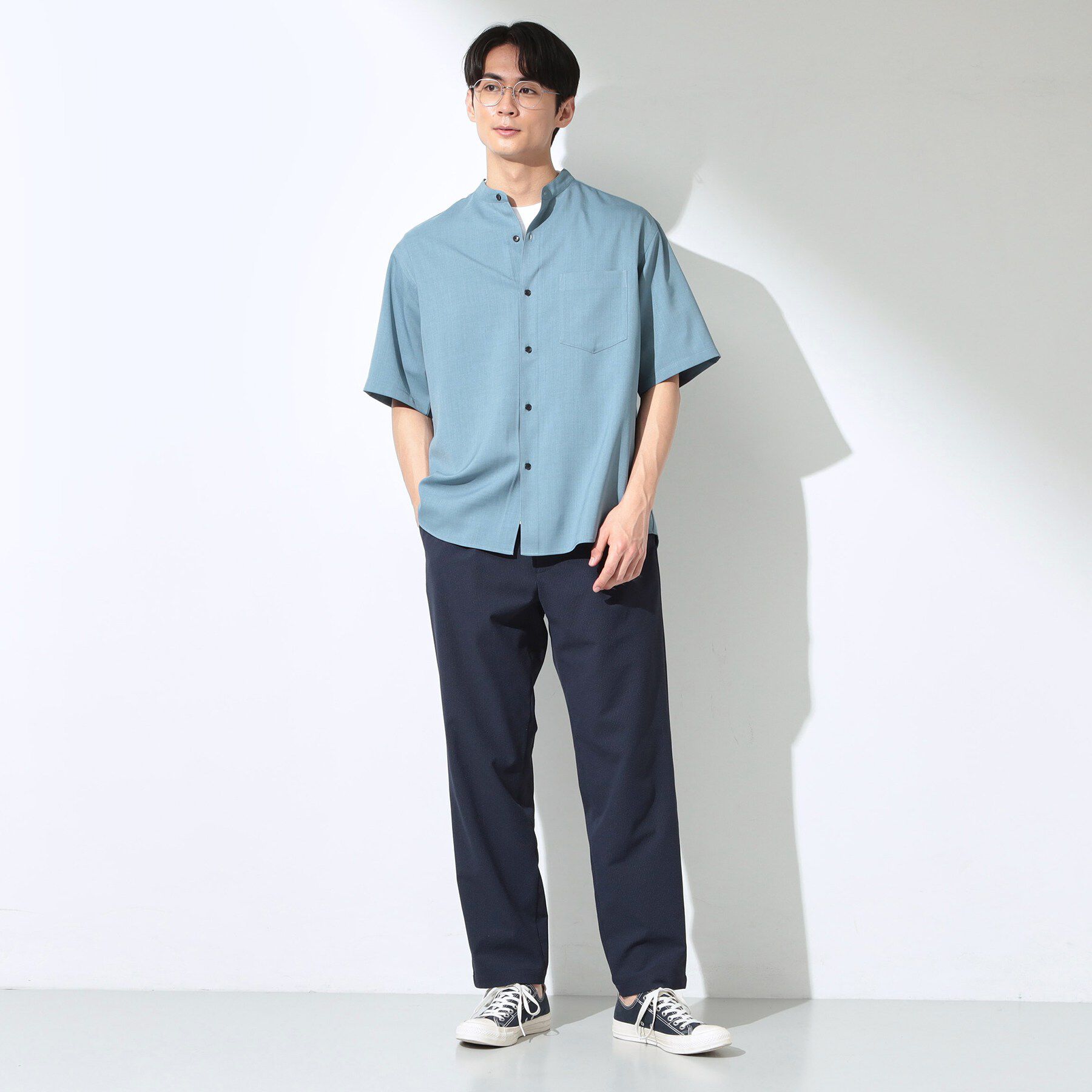 THE SHOP TK「LITE TEX バンドカラー半袖シャツ セットアップ可」|シャツ・ブラウス|