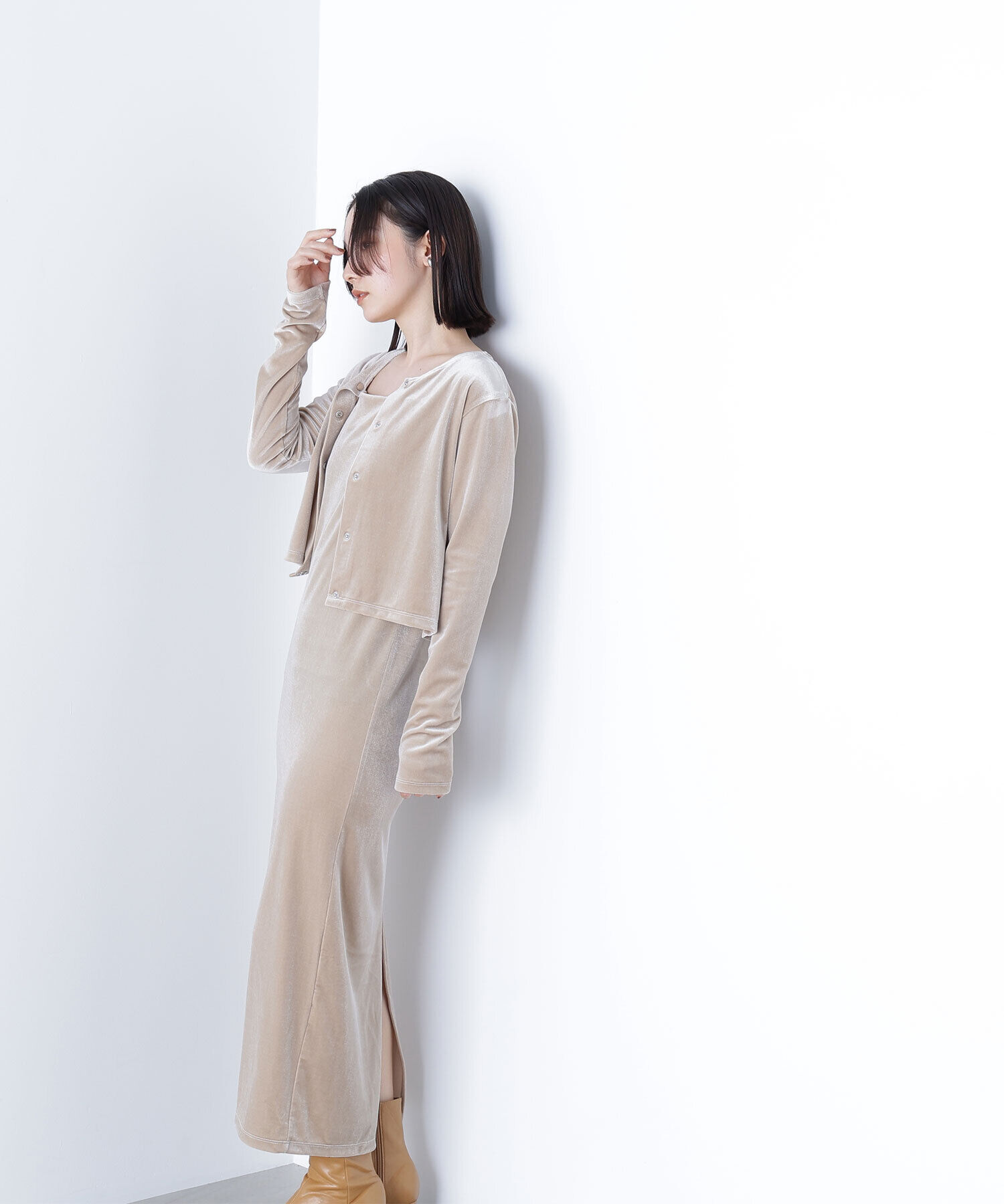  「ベロアカーデ＆キャミワンピース」|ワンピース|