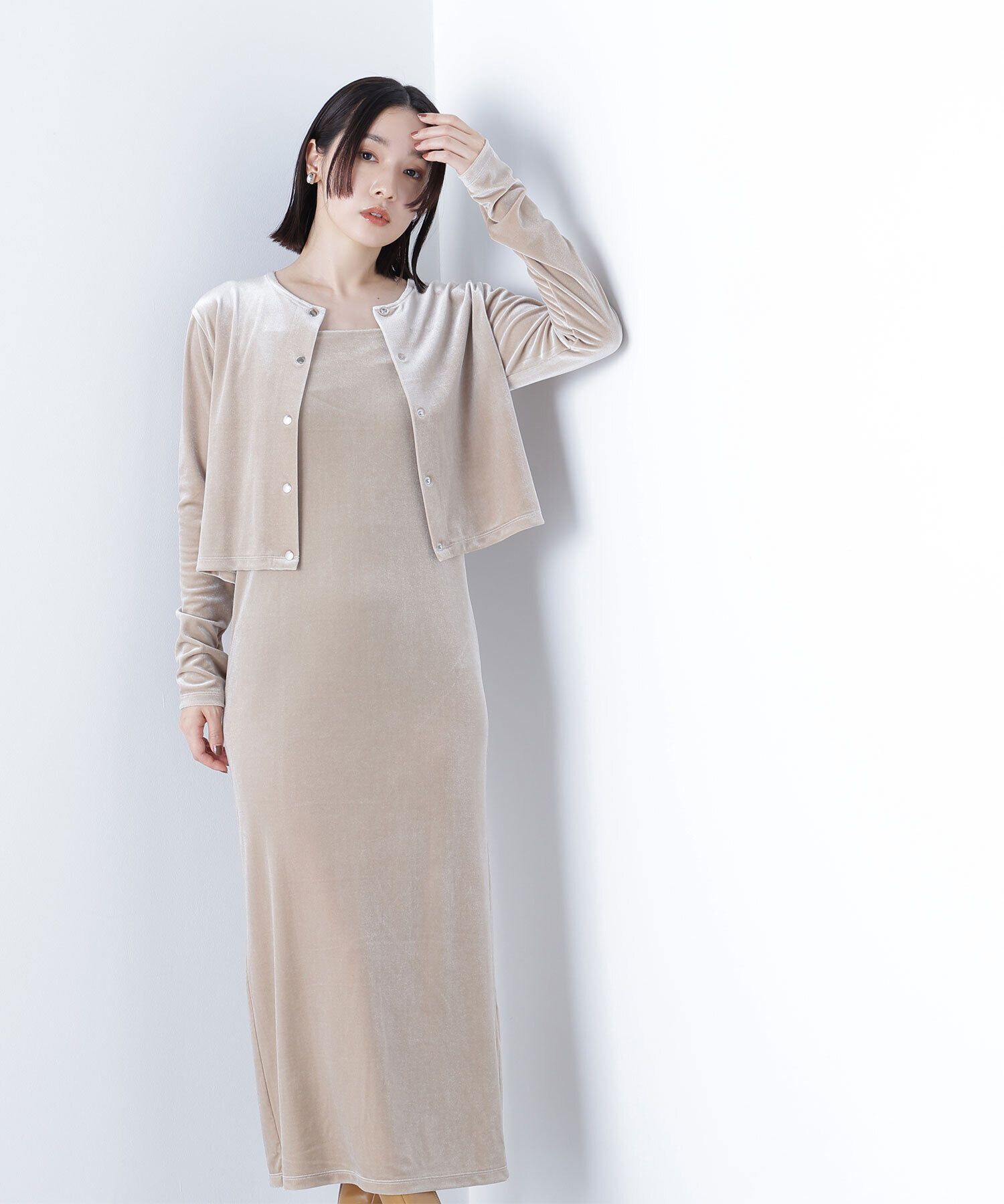  「ベロアカーデ＆キャミワンピース」|ワンピース|