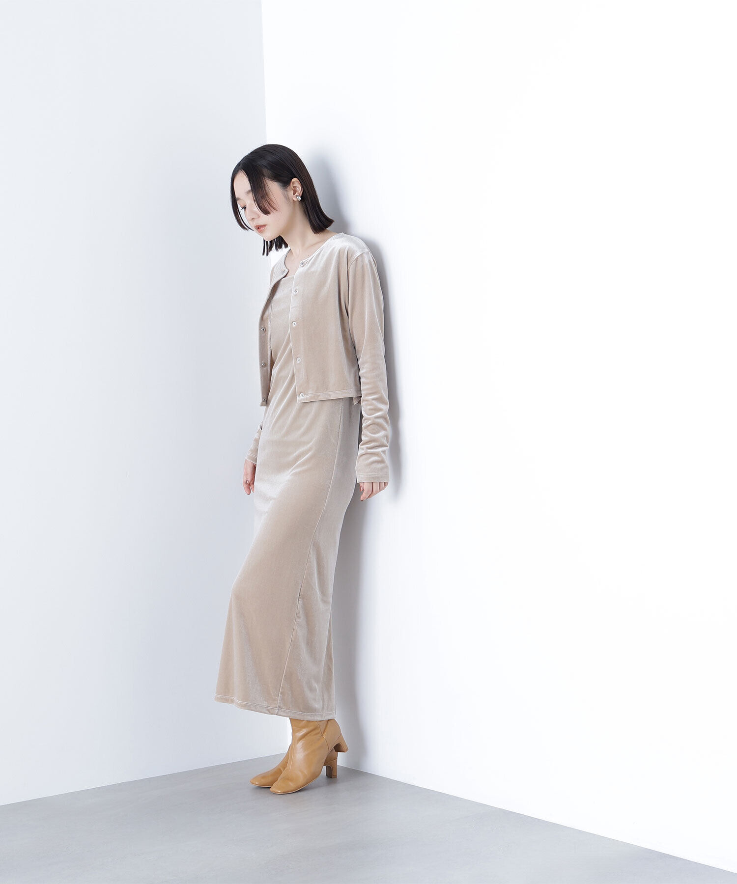  「ベロアカーデ＆キャミワンピース」|ワンピース|