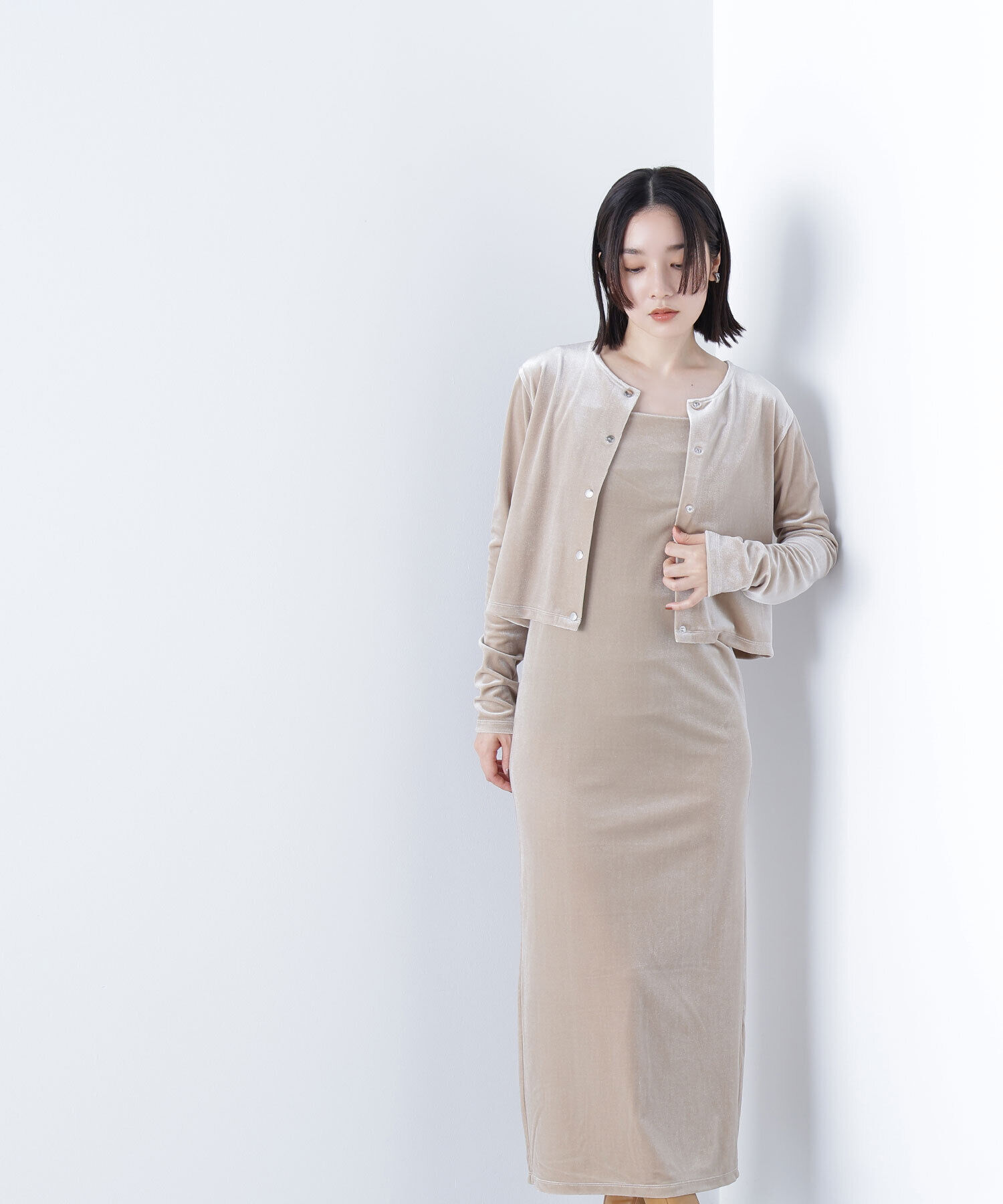  「ベロアカーデ＆キャミワンピース」|ワンピース|