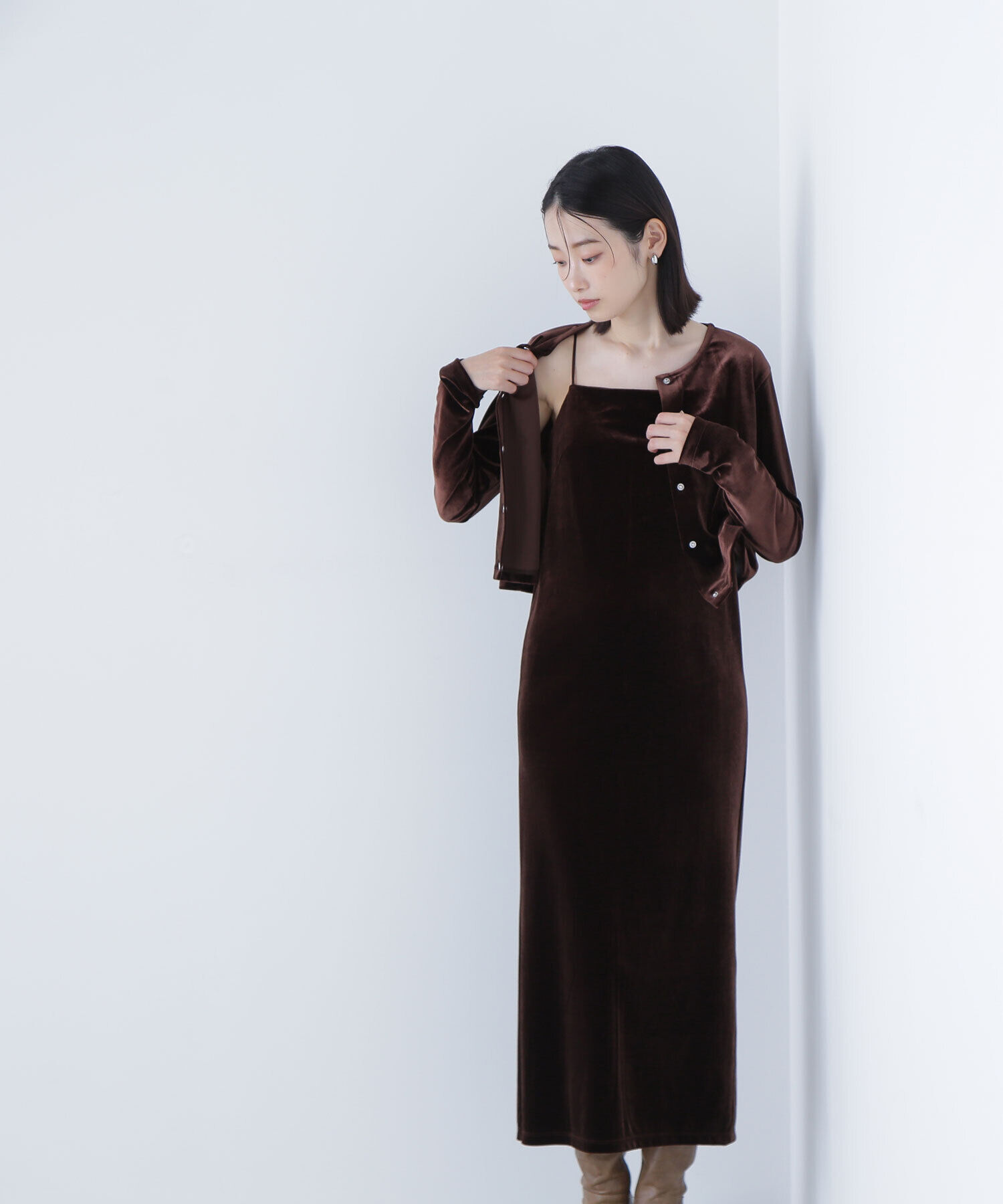  「ベロアカーデ＆キャミワンピース」|ワンピース|