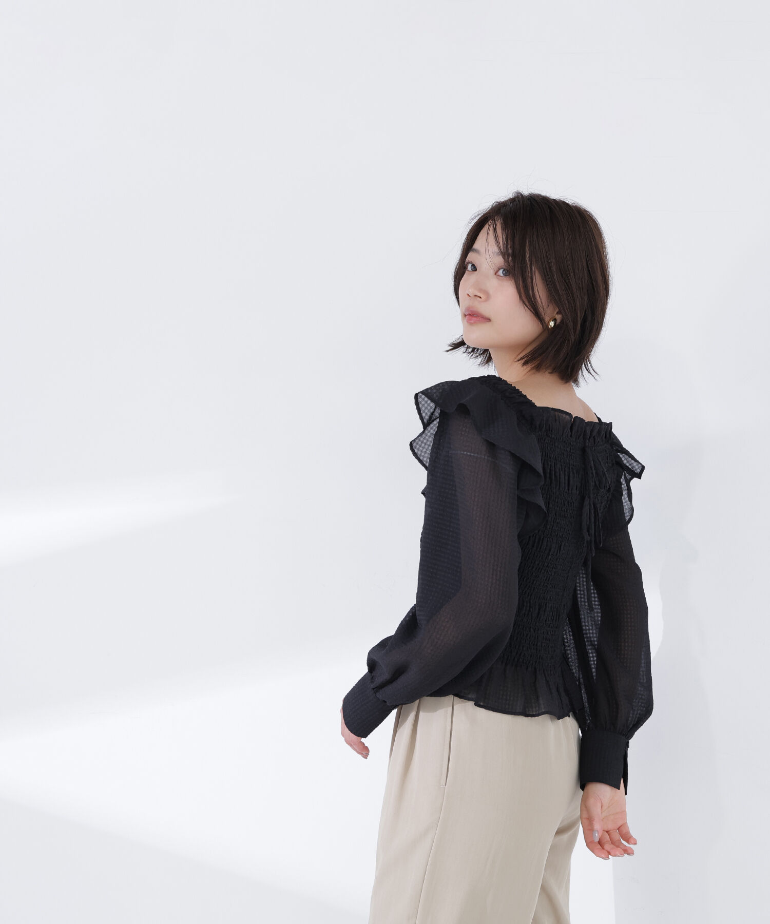  「シアーチェックシャーリングブラウス」|シャツ・ブラウス|