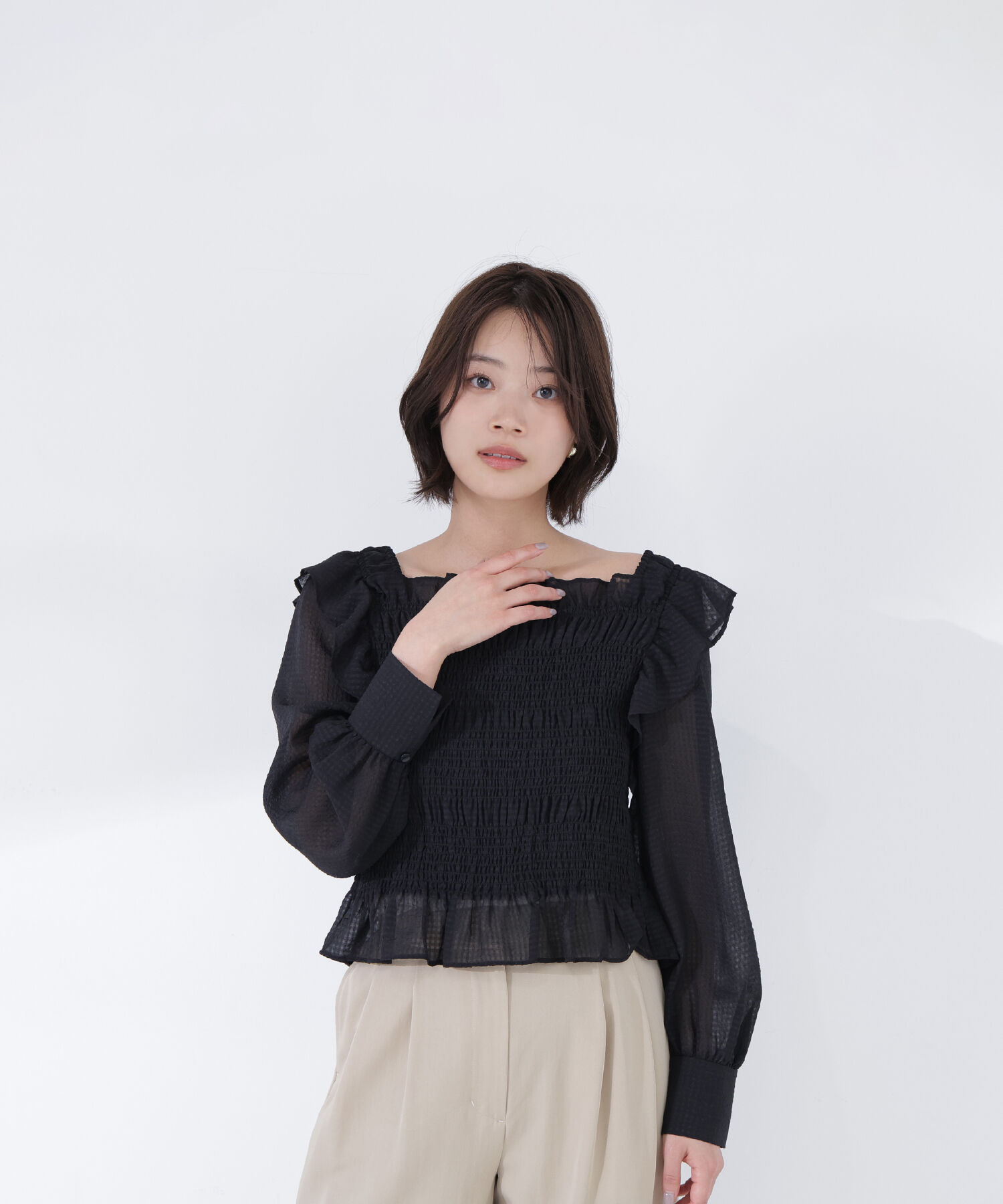  「シアーチェックシャーリングブラウス」|シャツ・ブラウス|