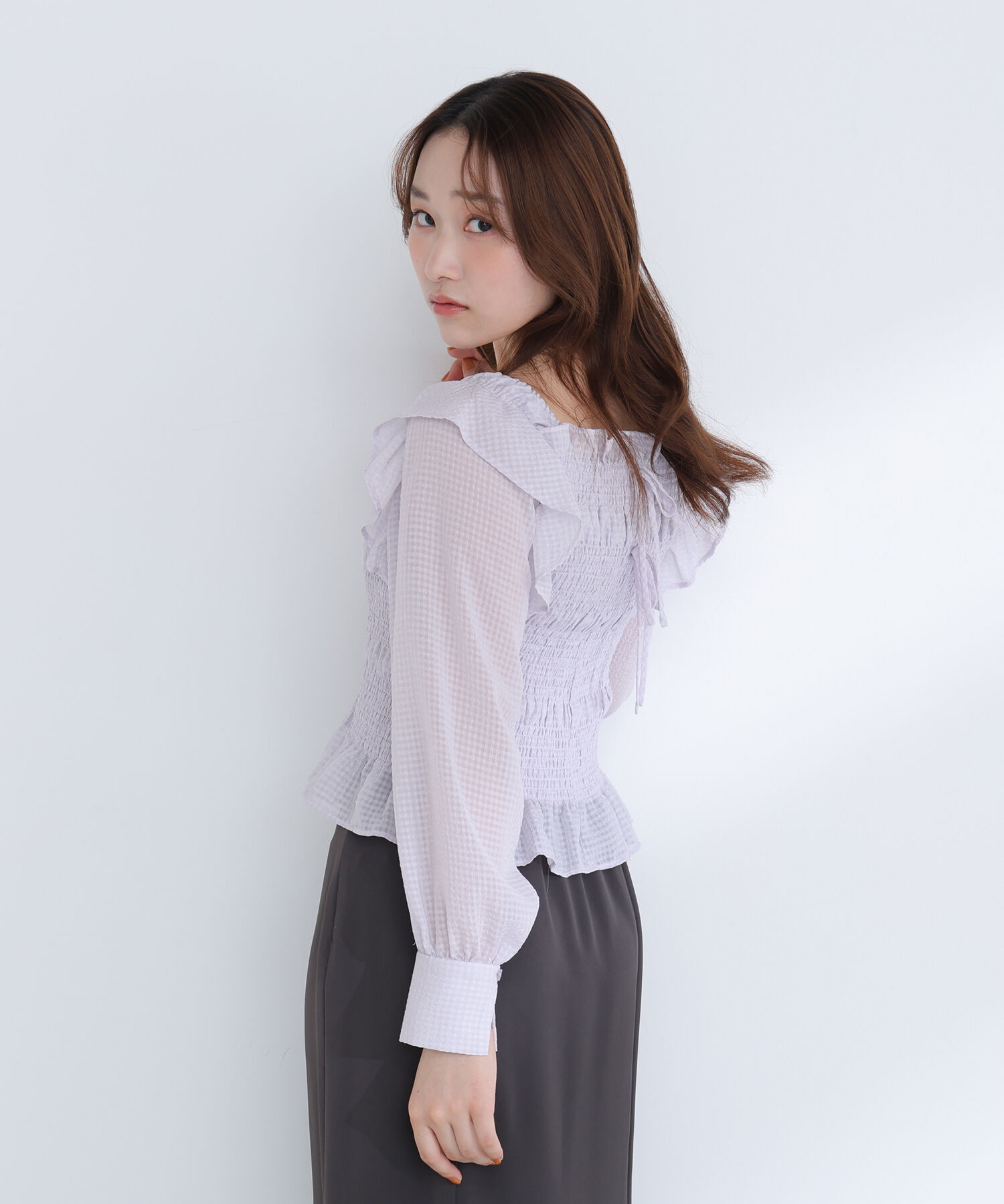  「シアーチェックシャーリングブラウス」|シャツ・ブラウス|