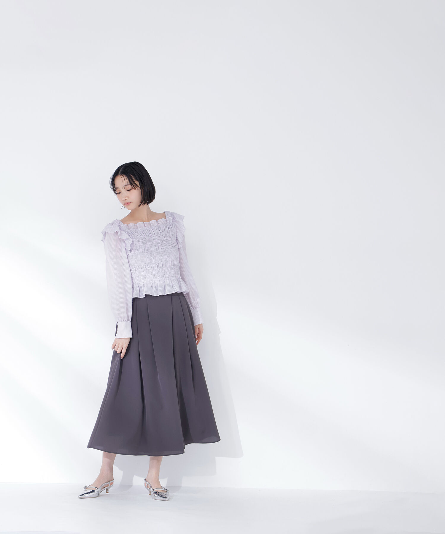  「シアーチェックシャーリングブラウス」|シャツ・ブラウス|