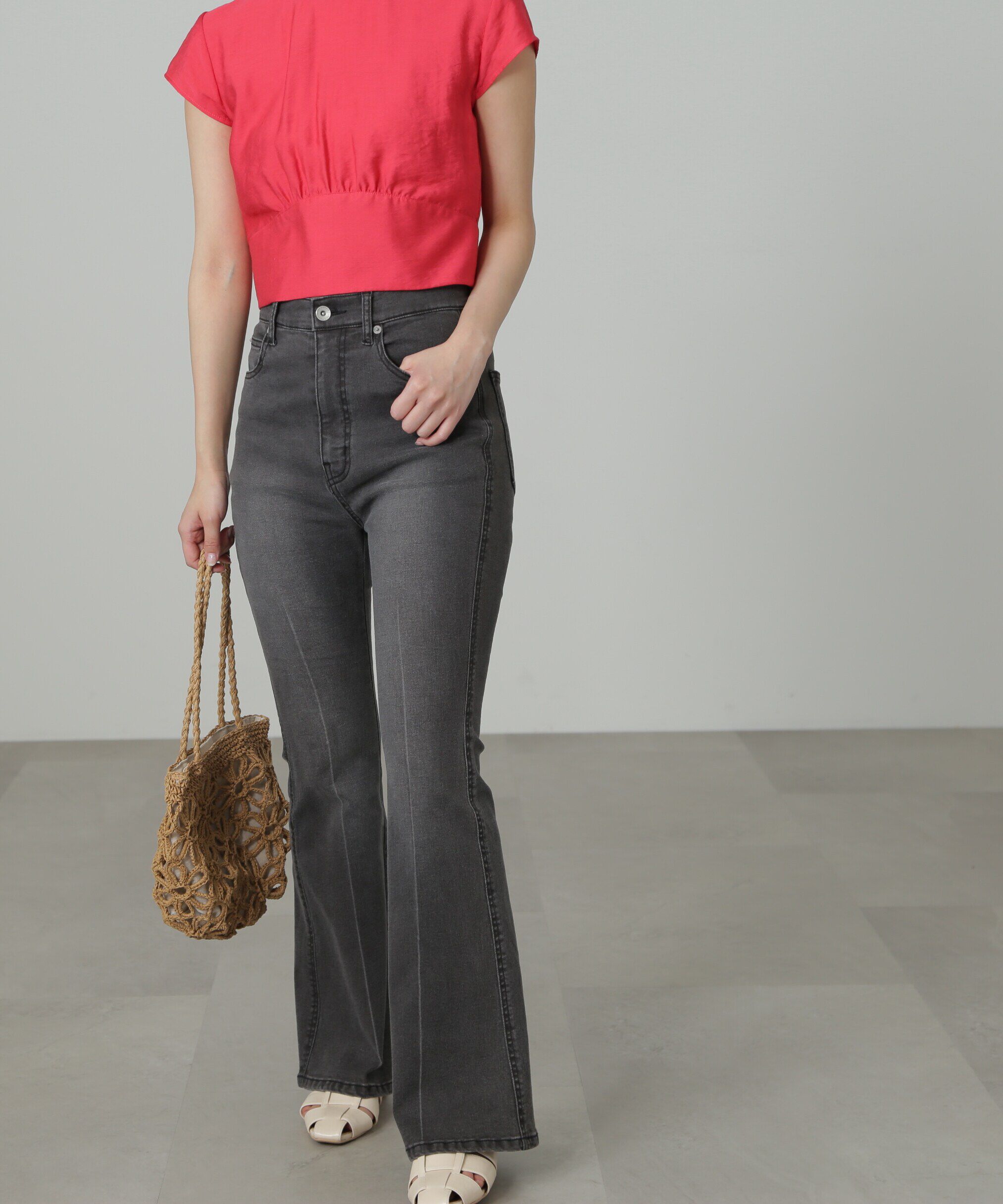  「[Sシリーズ対応商品]内スリットベルボトムデニムパンツ」|その他|ブラックデニ 1