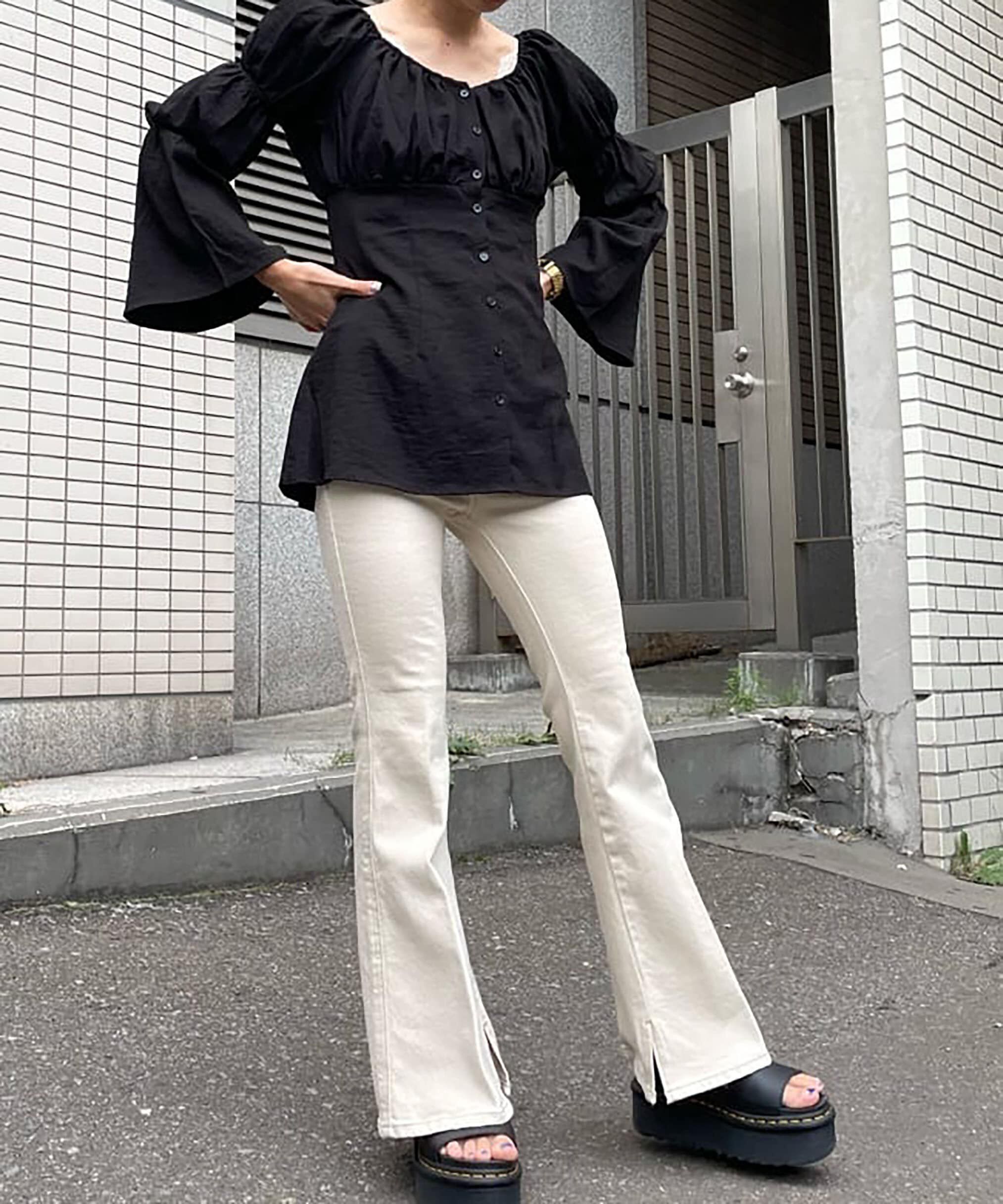  「[Sシリーズ対応商品]内スリットベルボトムデニムパンツ」|その他|