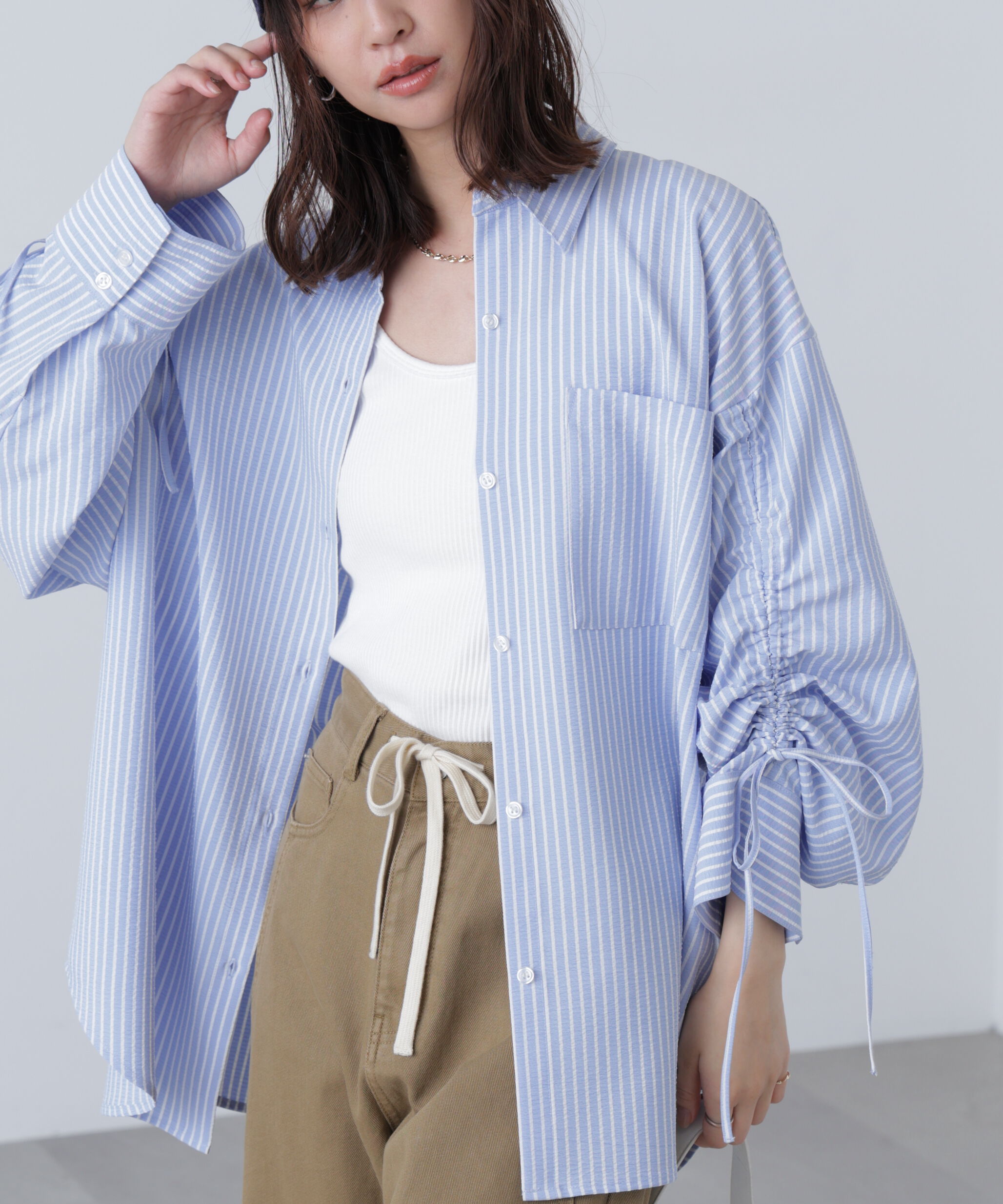  「袖シャーリングオーバーシャツ」|シャツ・ブラウス|