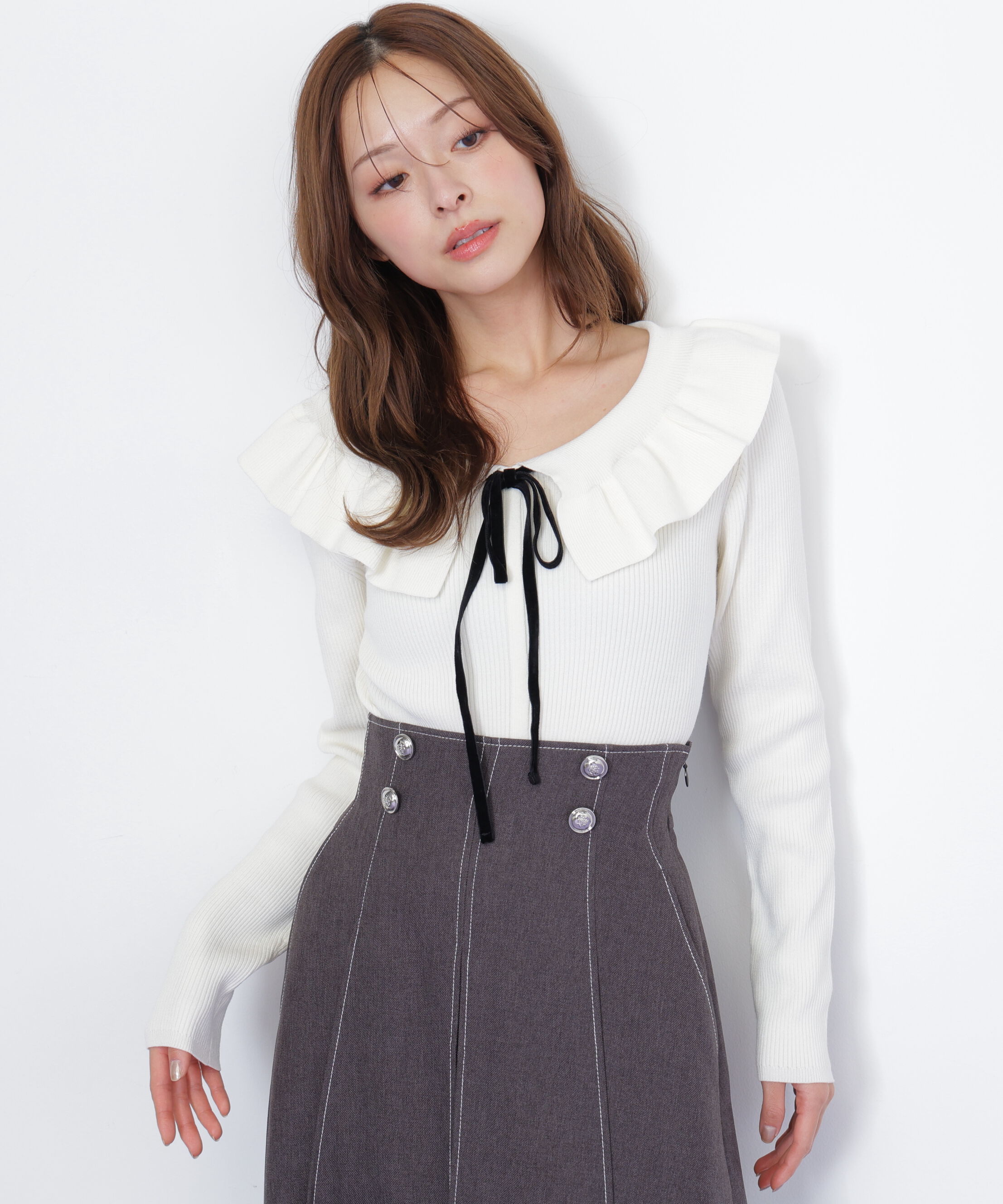  「ケープリブニット」|ニット・セーター|ホワイト