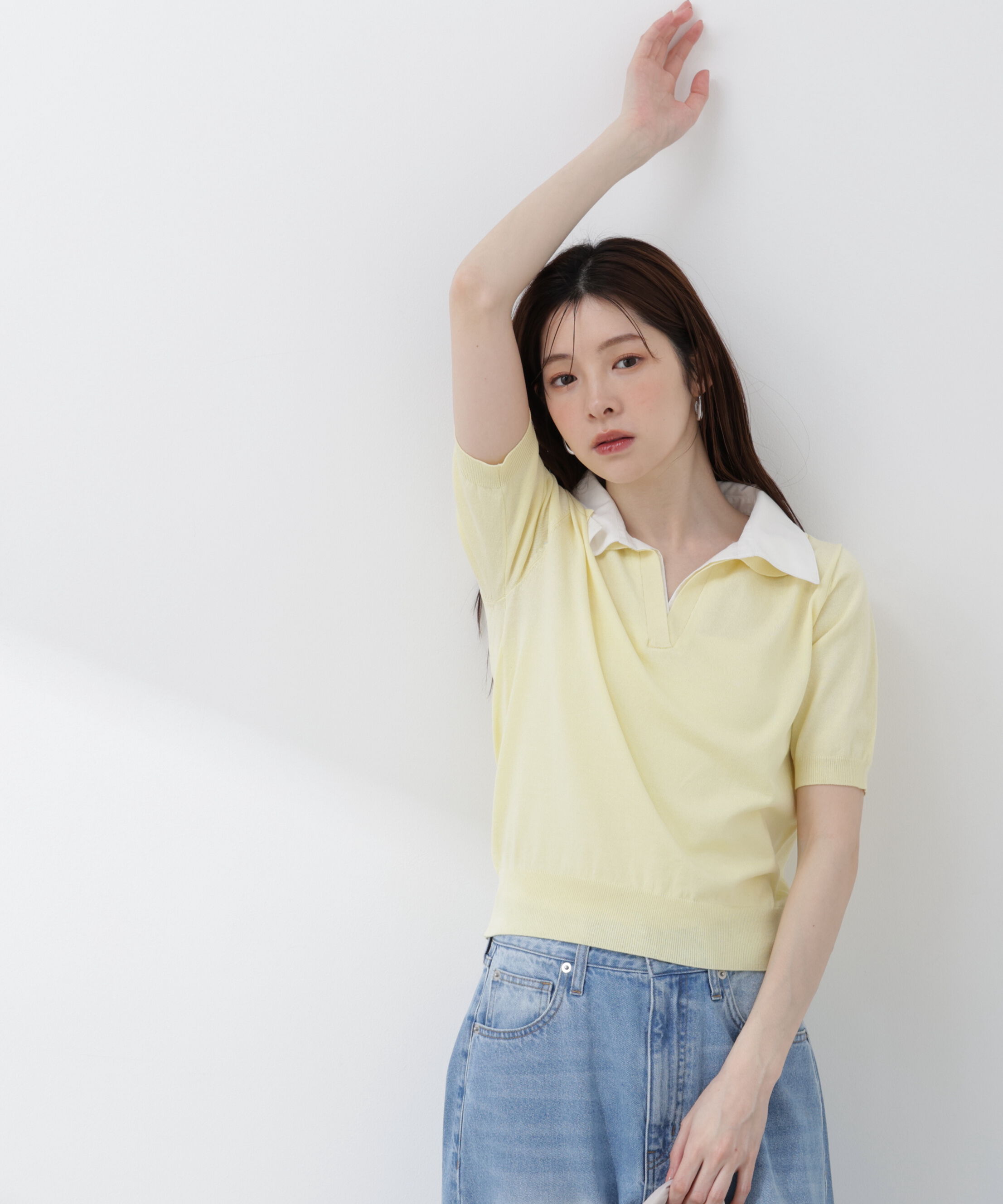 PROPORTION BODY DRESSING「〈a/mie〉レイヤード風ポロニット 26SS」|カーディガン|イエロー&times;ホワ