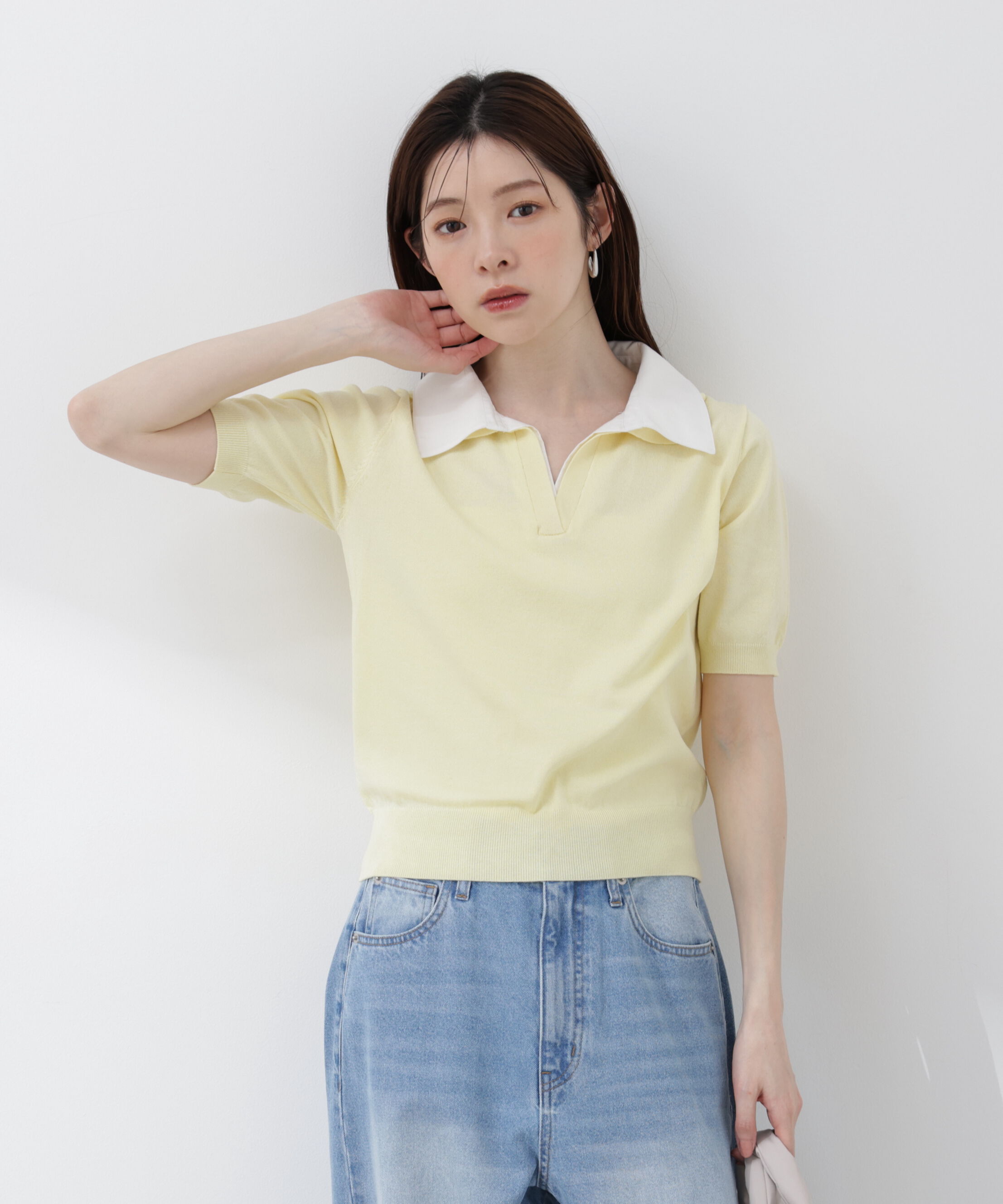 PROPORTION BODY DRESSING「〈a/mie〉レイヤード風ポロニット 26SS」|カーディガン|