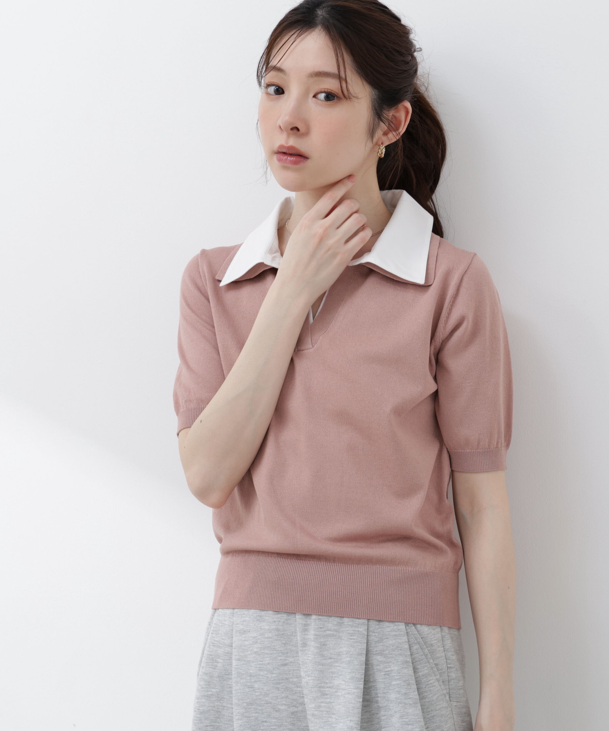 PROPORTION BODY DRESSING「〈a/mie〉レイヤード風ポロニット 26SS」|カーディガン|