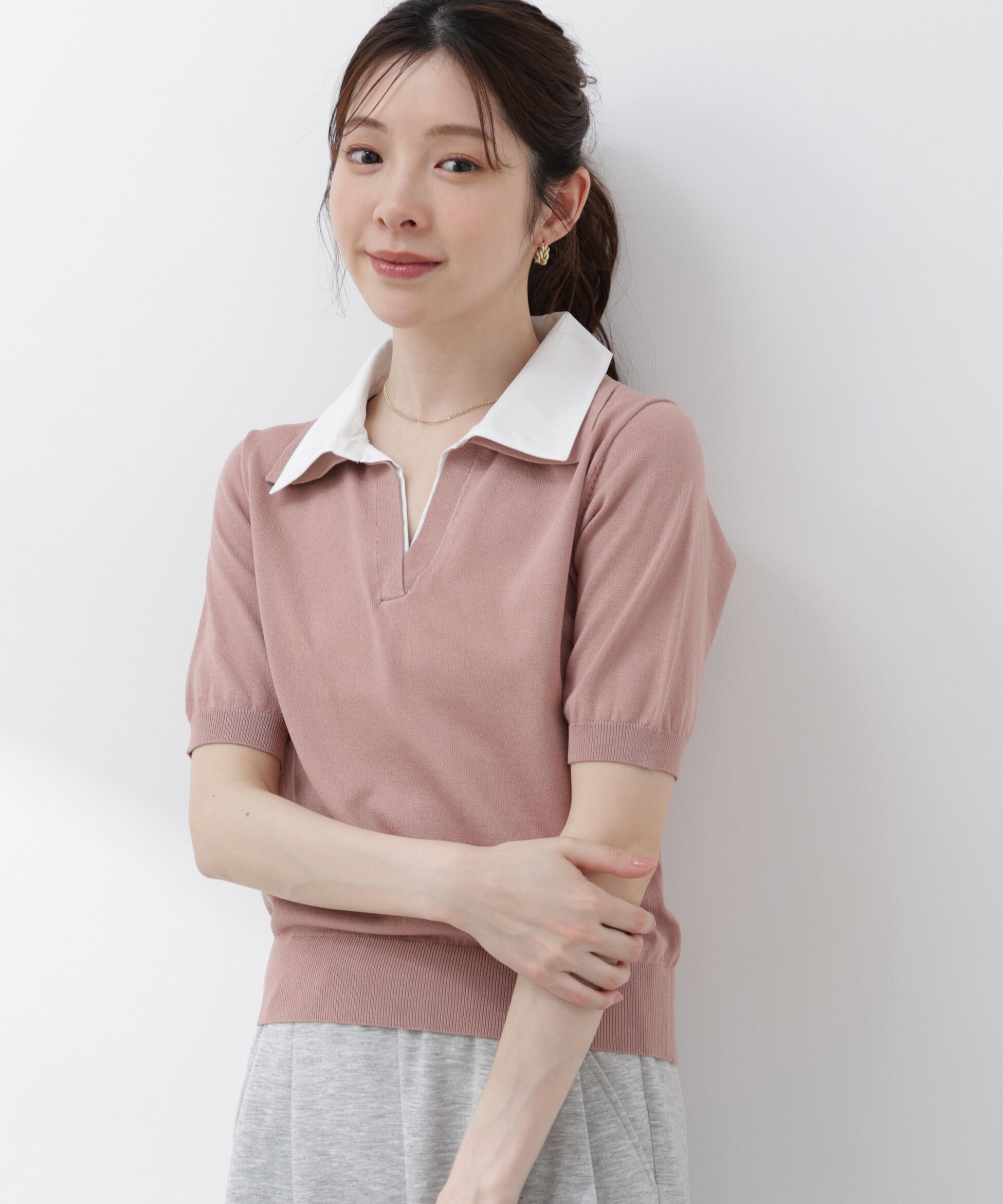 PROPORTION BODY DRESSING「〈a/mie〉レイヤード風ポロニット 26SS」|カーディガン|