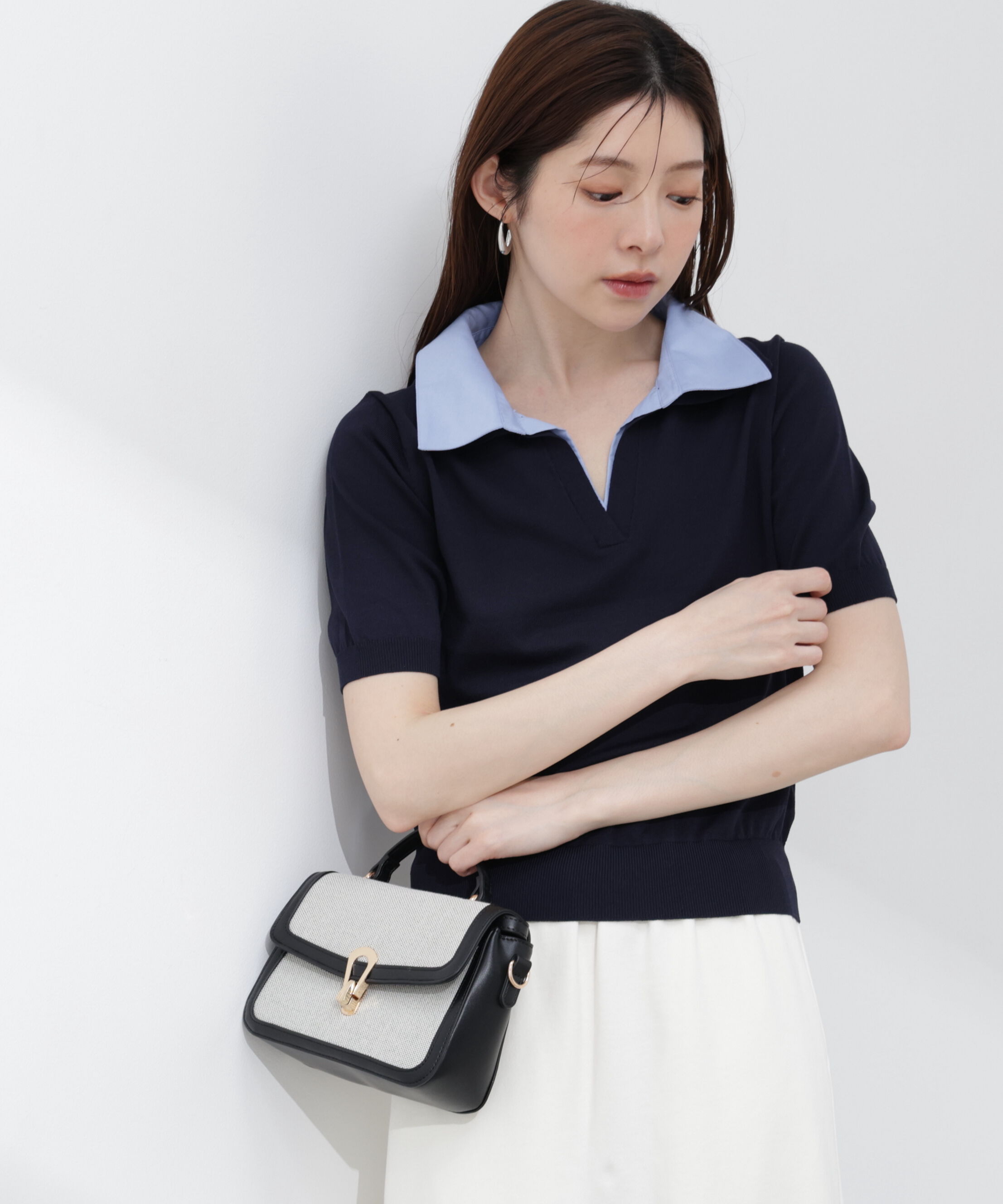 PROPORTION BODY DRESSING「〈a/mie〉レイヤード風ポロニット 26SS」|カーディガン|