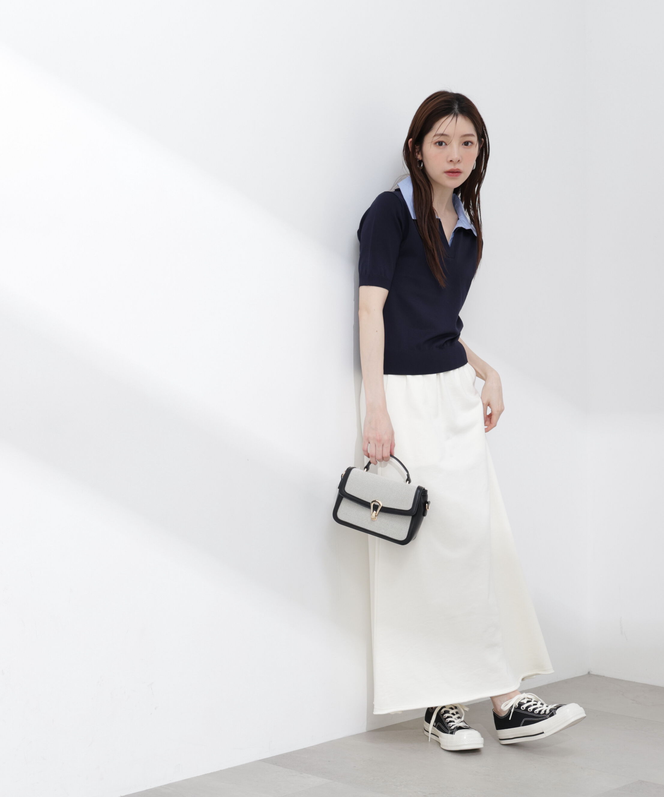 PROPORTION BODY DRESSING「〈a/mie〉レイヤード風ポロニット 26SS」|カーディガン|