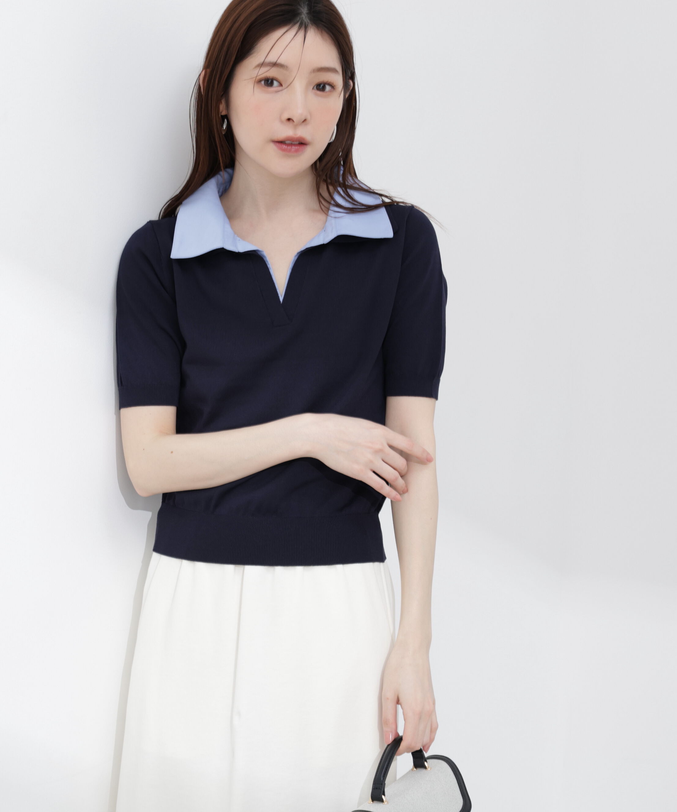 PROPORTION BODY DRESSING「〈a/mie〉レイヤード風ポロニット 26SS」|カーディガン|