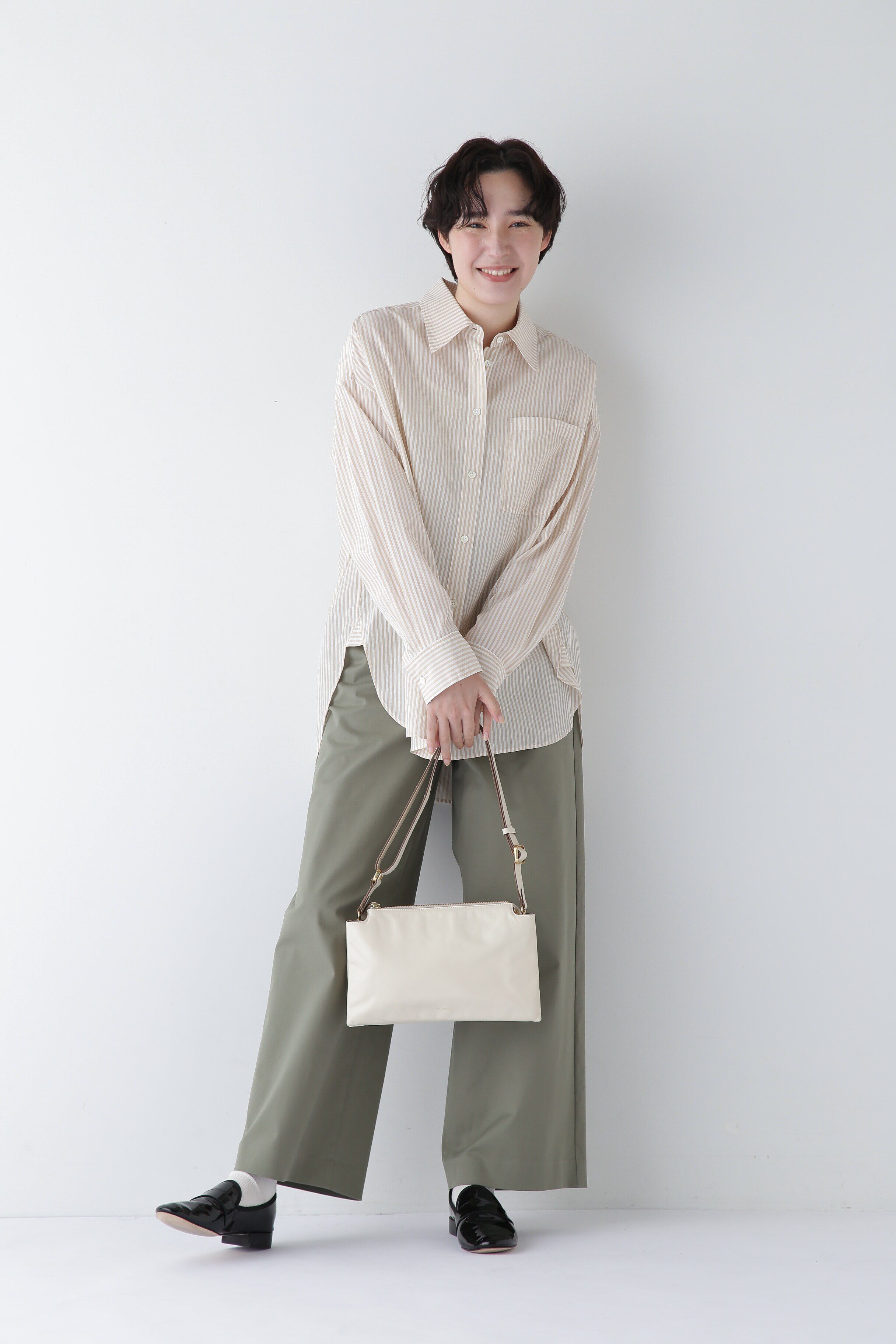  「◆オーガニックコットン混ストライプオーバーシャツ」|シャツ・ブラウス|
