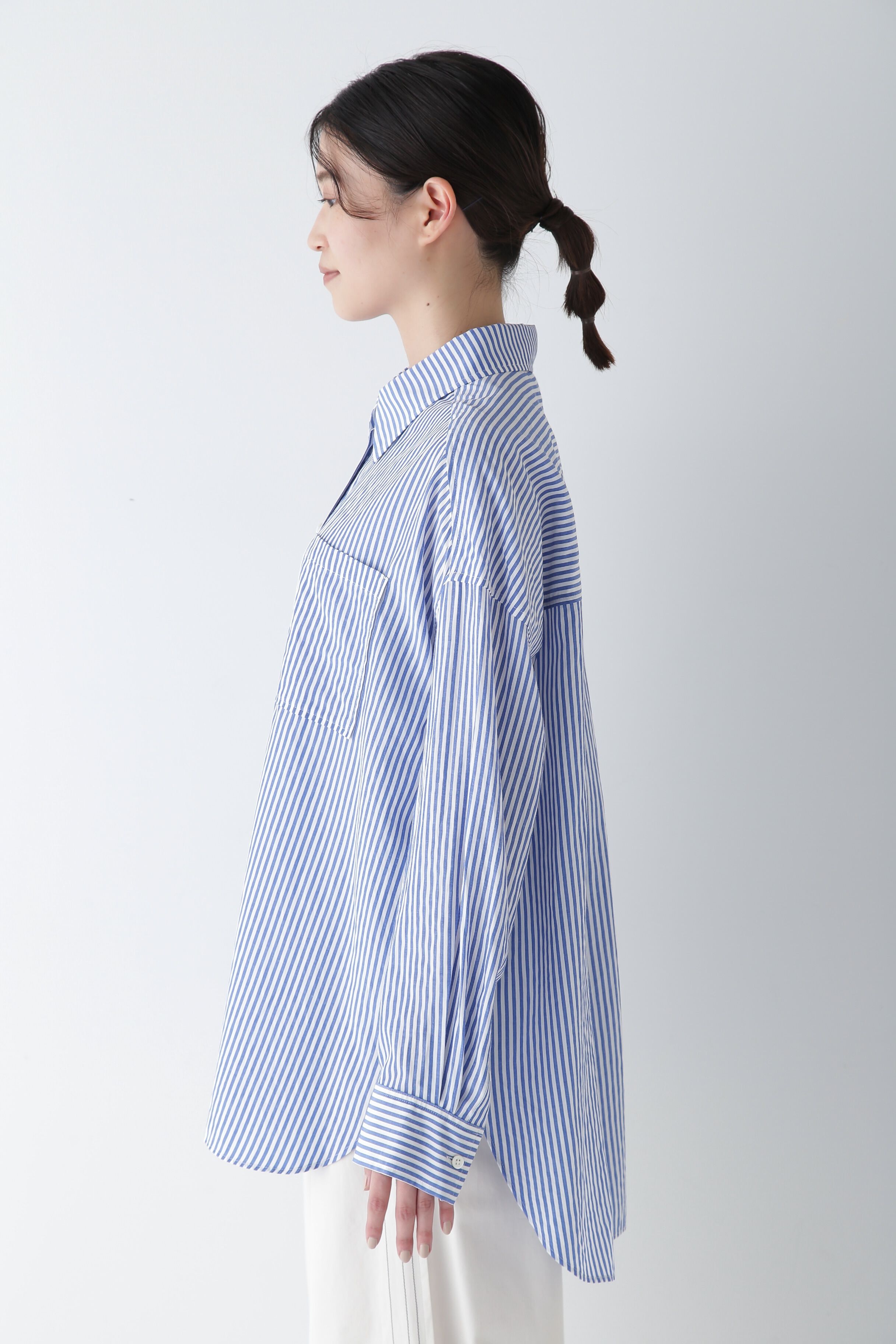  「◆オーガニックコットン混ストライプオーバーシャツ」|シャツ・ブラウス|